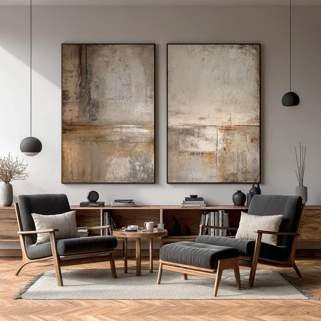 Oversized Beige & Brown Abstract Wall Art Set Of 2 #AG 014
