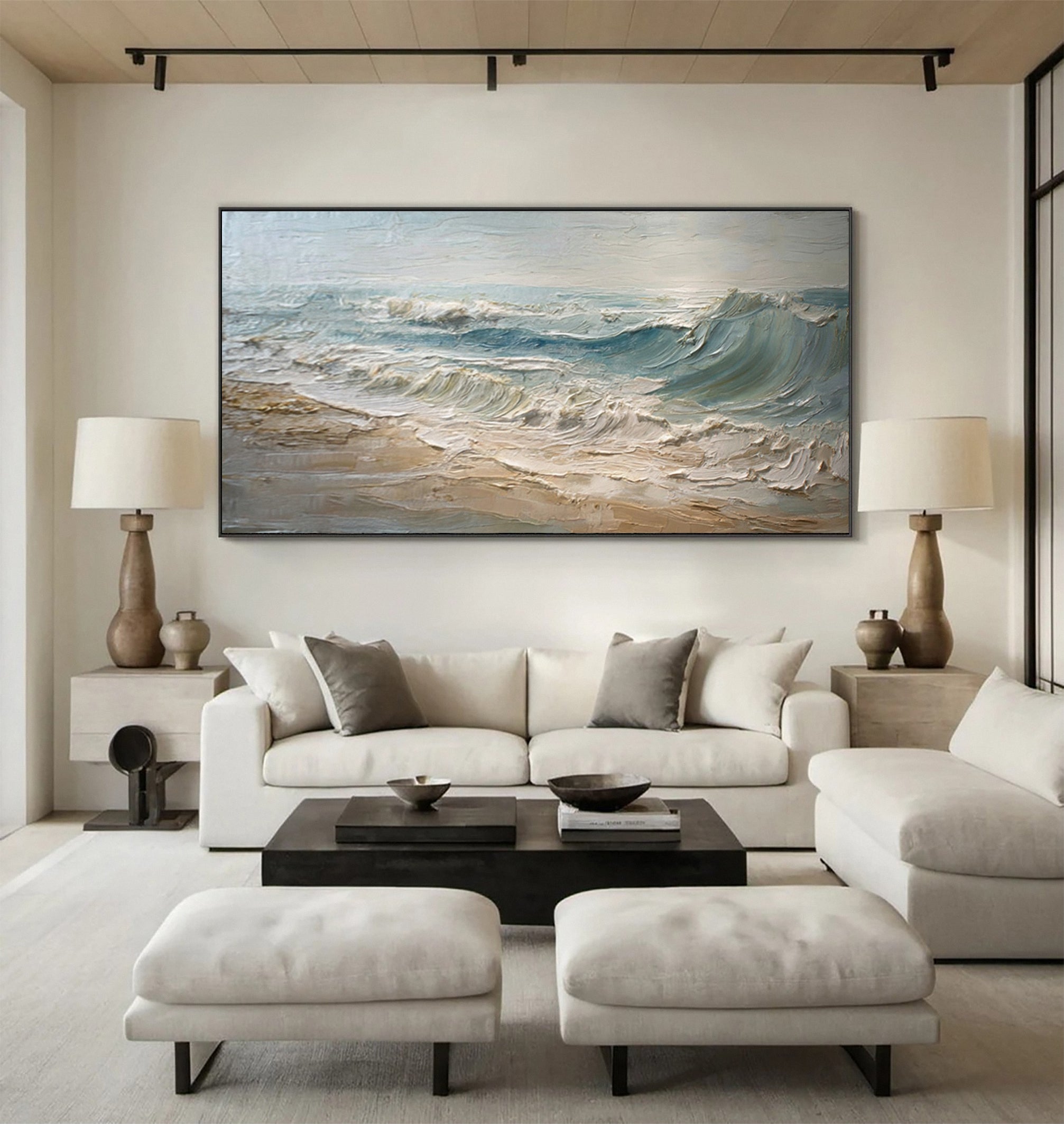 Textured Seascape Canvas Art Modern Coastal Decor #AG 041