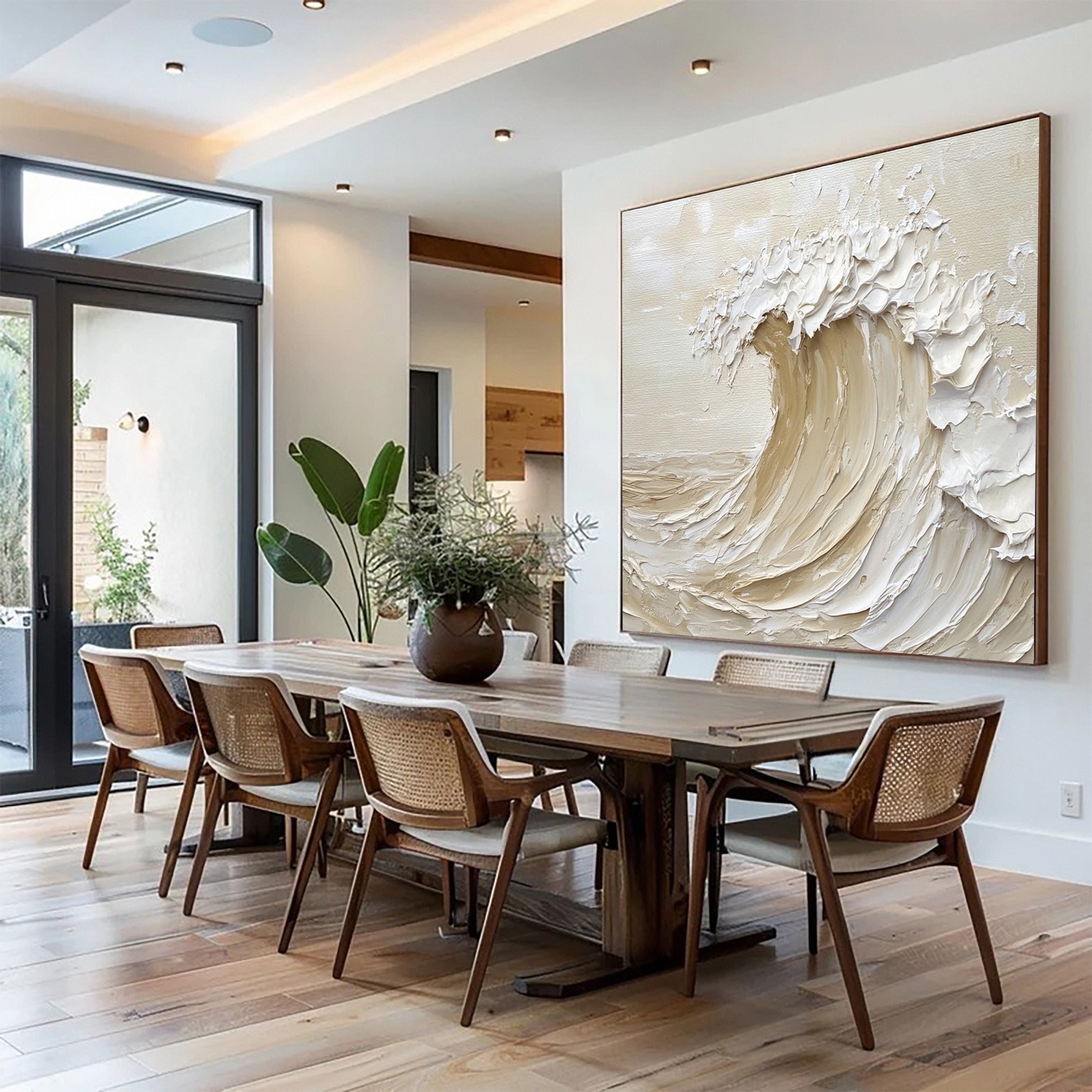 Neutral Toned Wave Large Ocean Textured Wall Art #OS 046