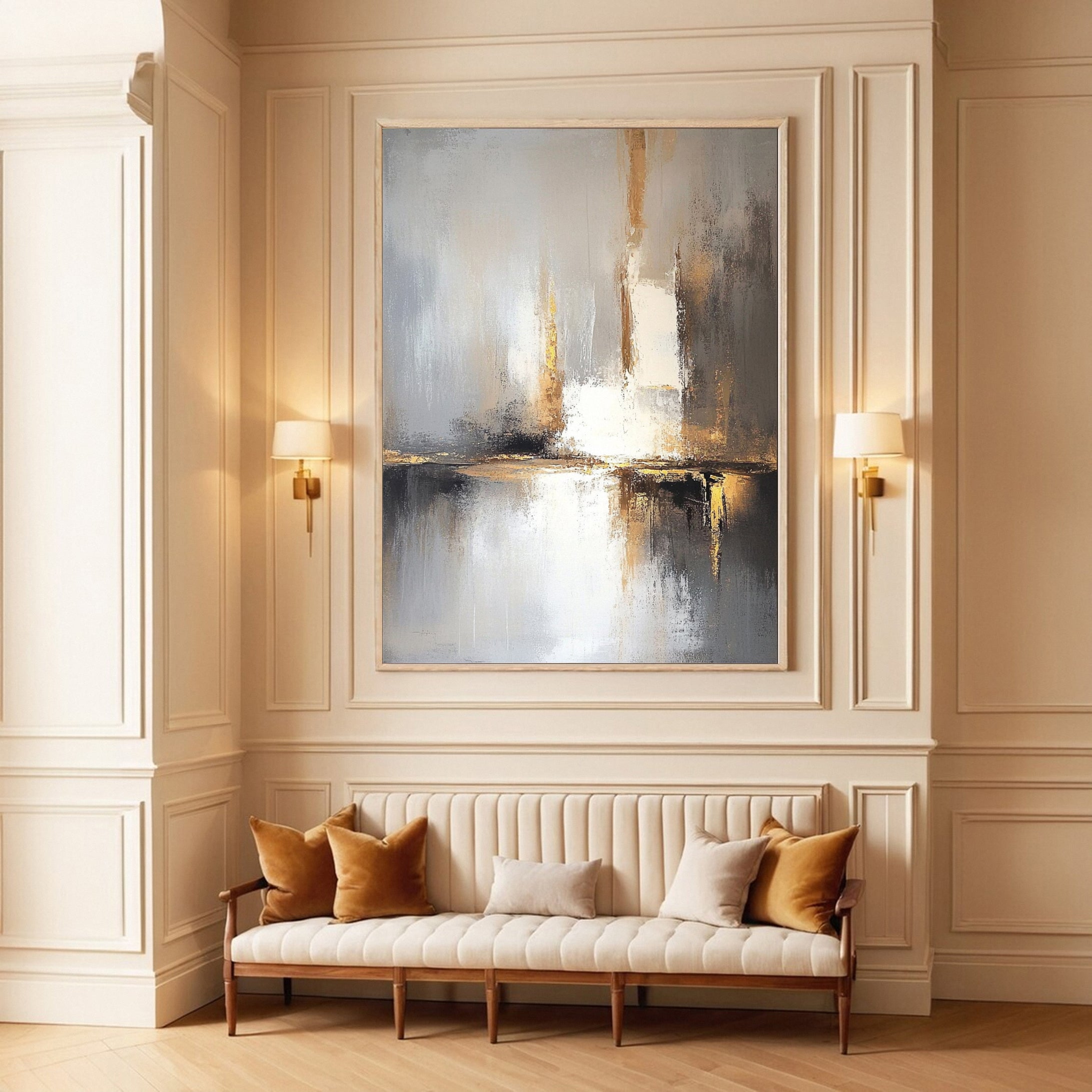 Golden Reflections Luxurious Large Abstract Art #AP 054