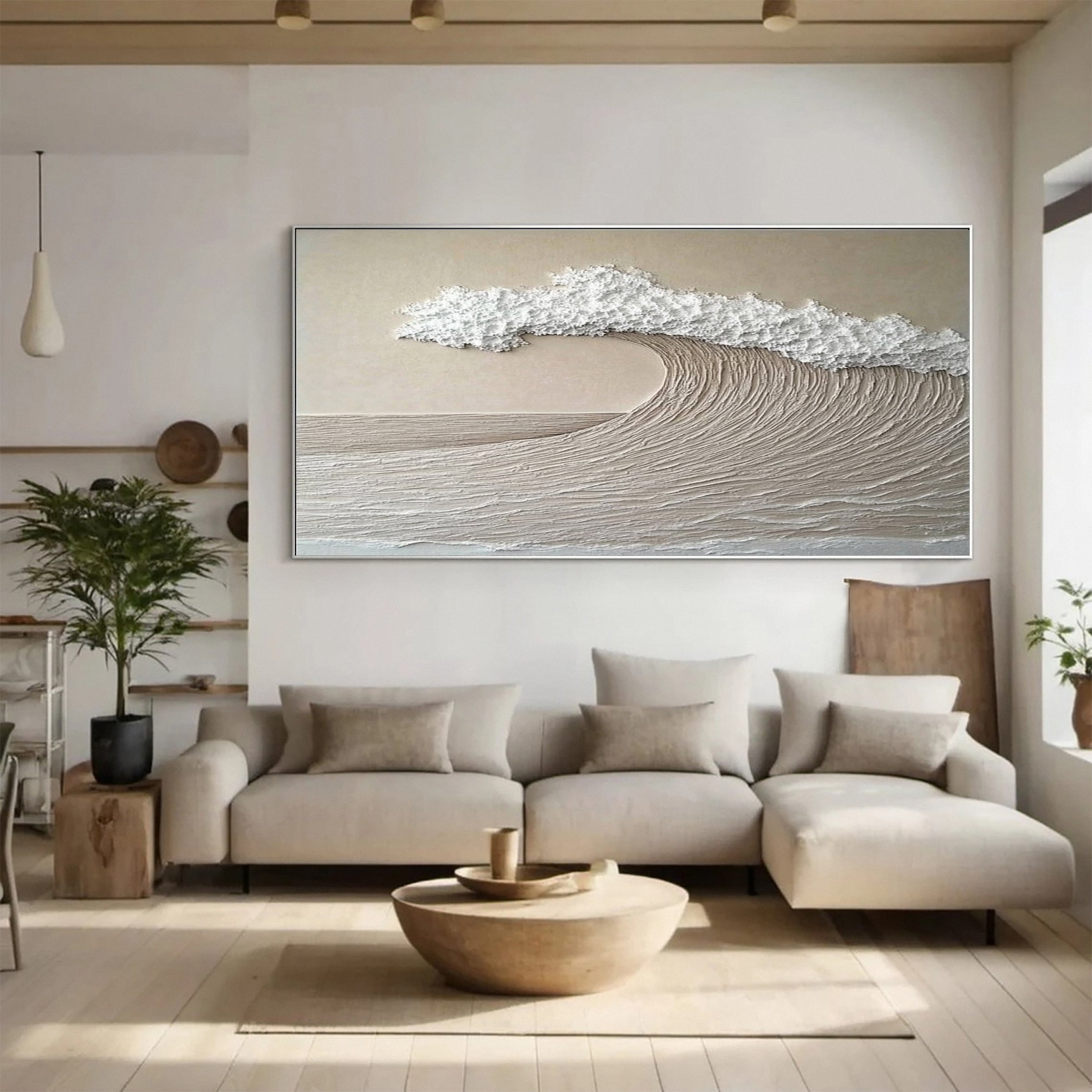 Neutral Toned Wave Large Ocean Textured Wall Art #OS 044