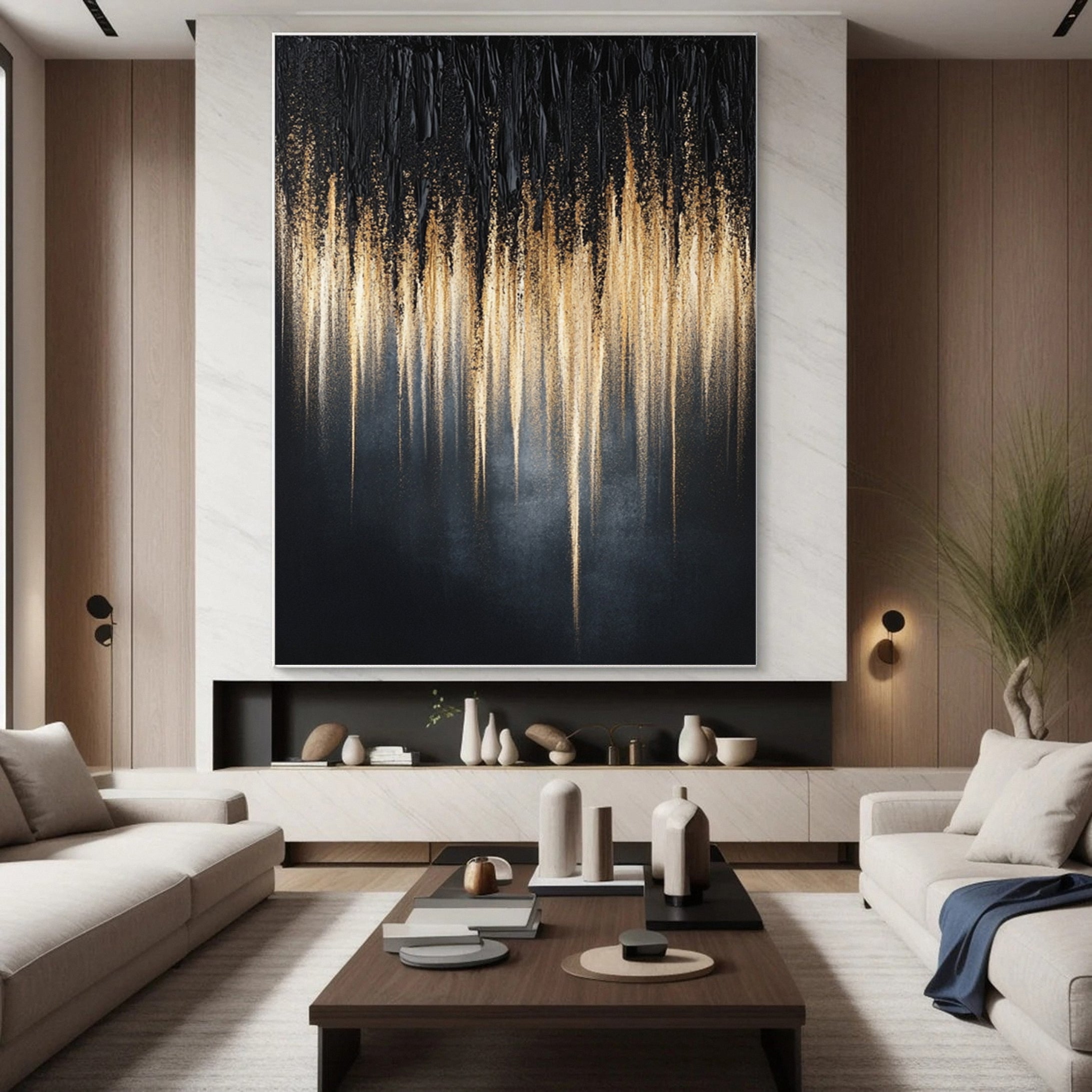 Large Black & Gold Textured Wall Art For Home Decor #MMA 149