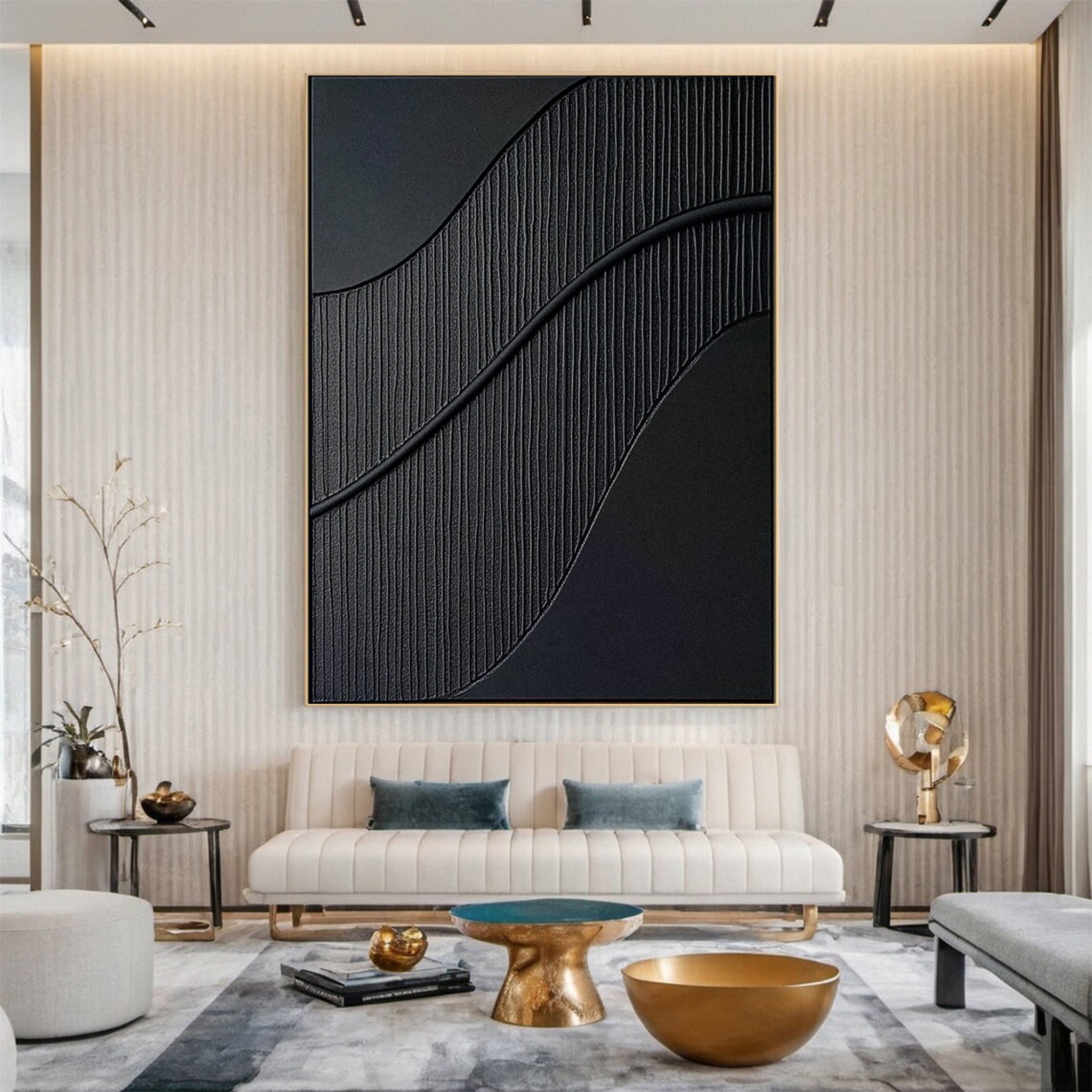 Sleek Elegance Contemporary Large Black Textured Wall Art #MMA 116