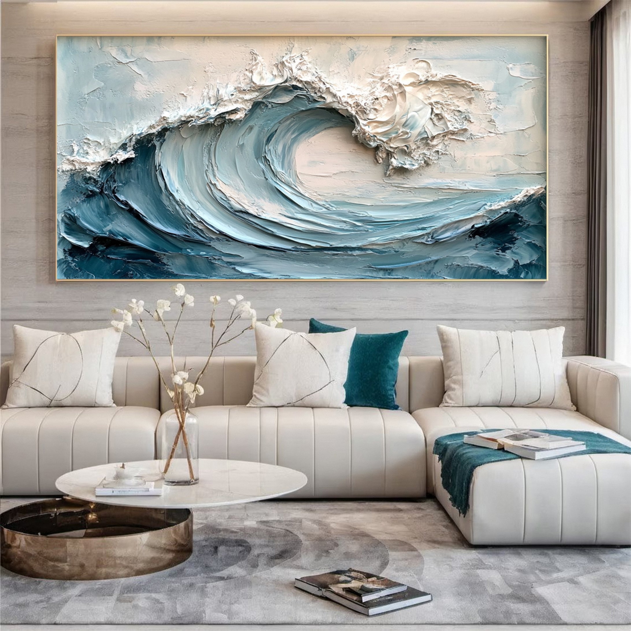 Abstract Seascape Canvas Textured Waves for Elegant Interiors #OS 020