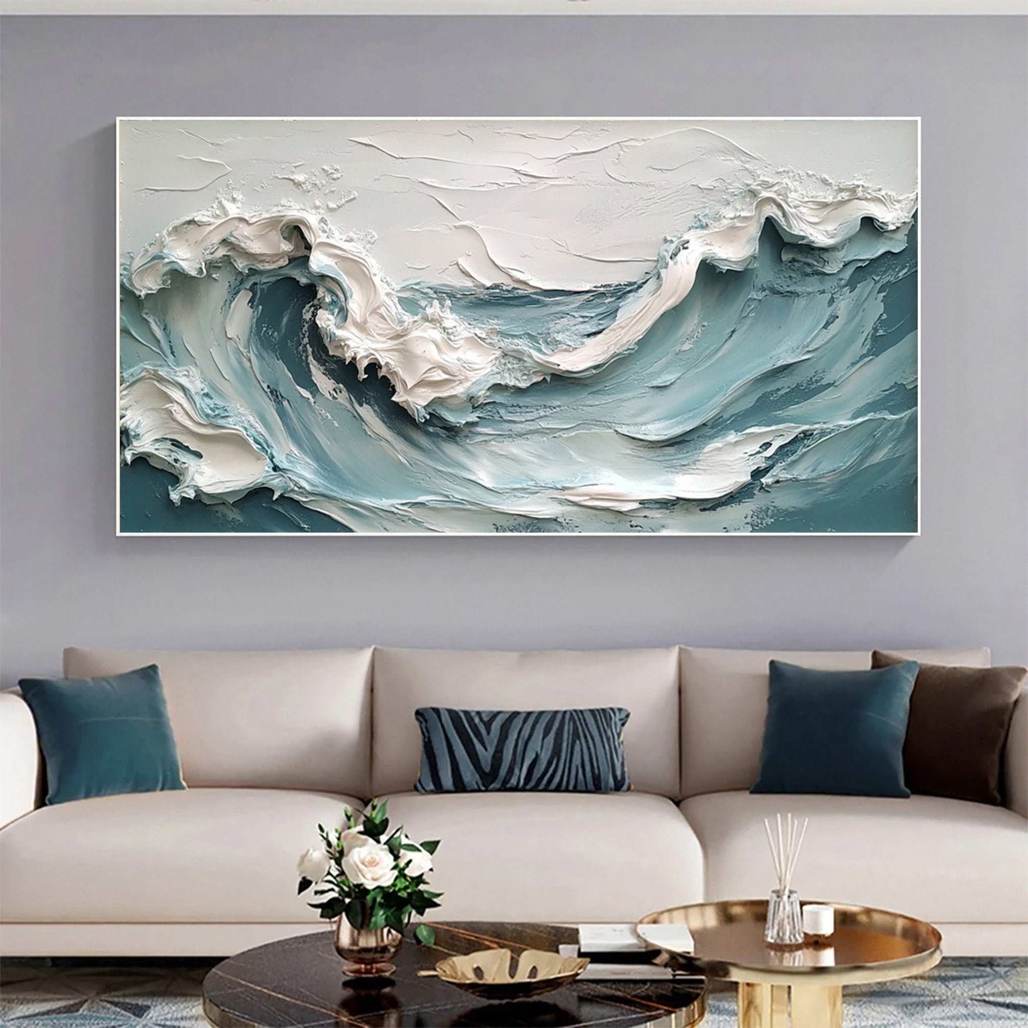 Abstract Seascape Canvas Textured Waves for Elegant Interiors #OS 017