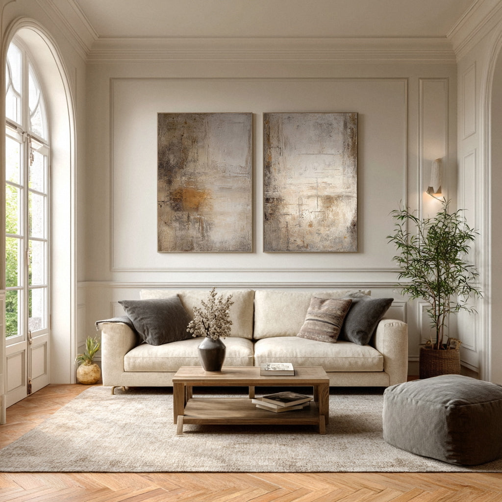 Sculptural White Abstract Diptych for Modern Homes Set Of 2 #AG 018