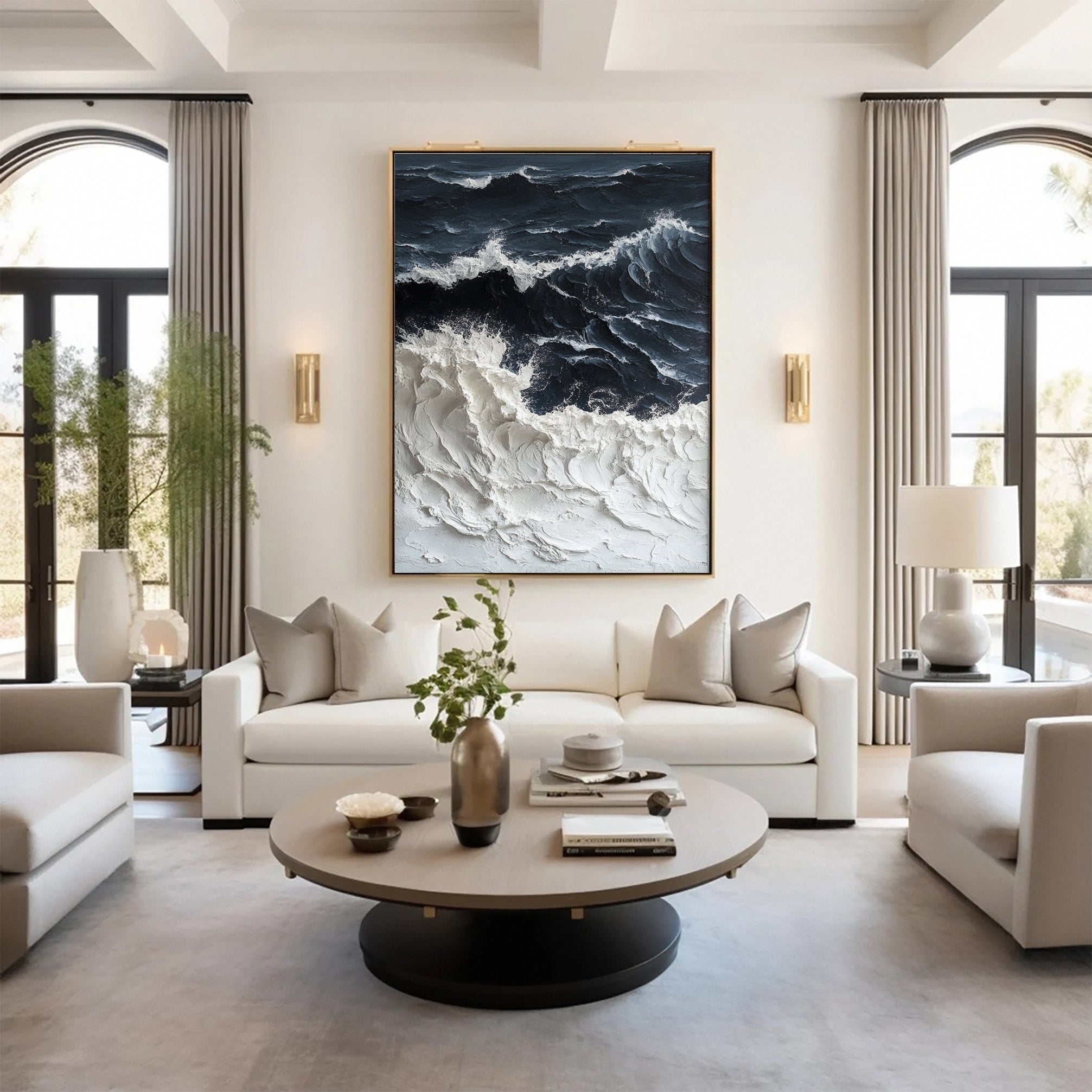 Sea Wave Black & White Large Textured Ocean Wall Art #OS 041
