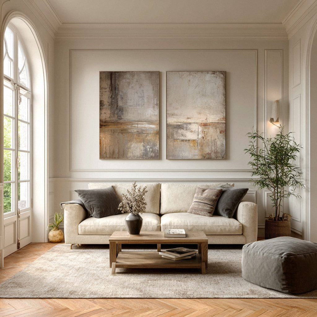 Oversized Beige & Brown Abstract Wall Art Set Of 2 #AG 014