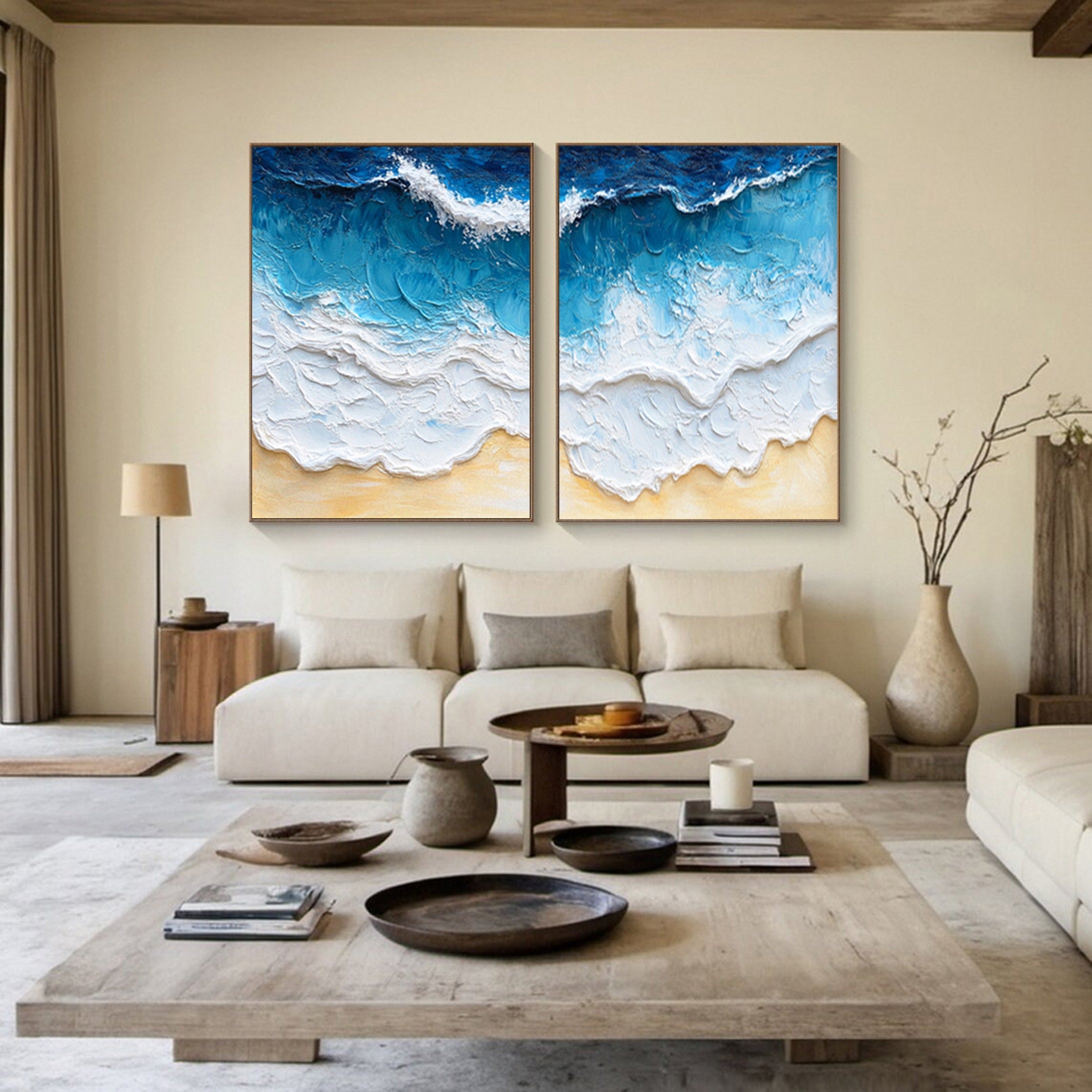 Marine Majesty Large Wall Canvas Set Captivating Sea Waves #OS 011