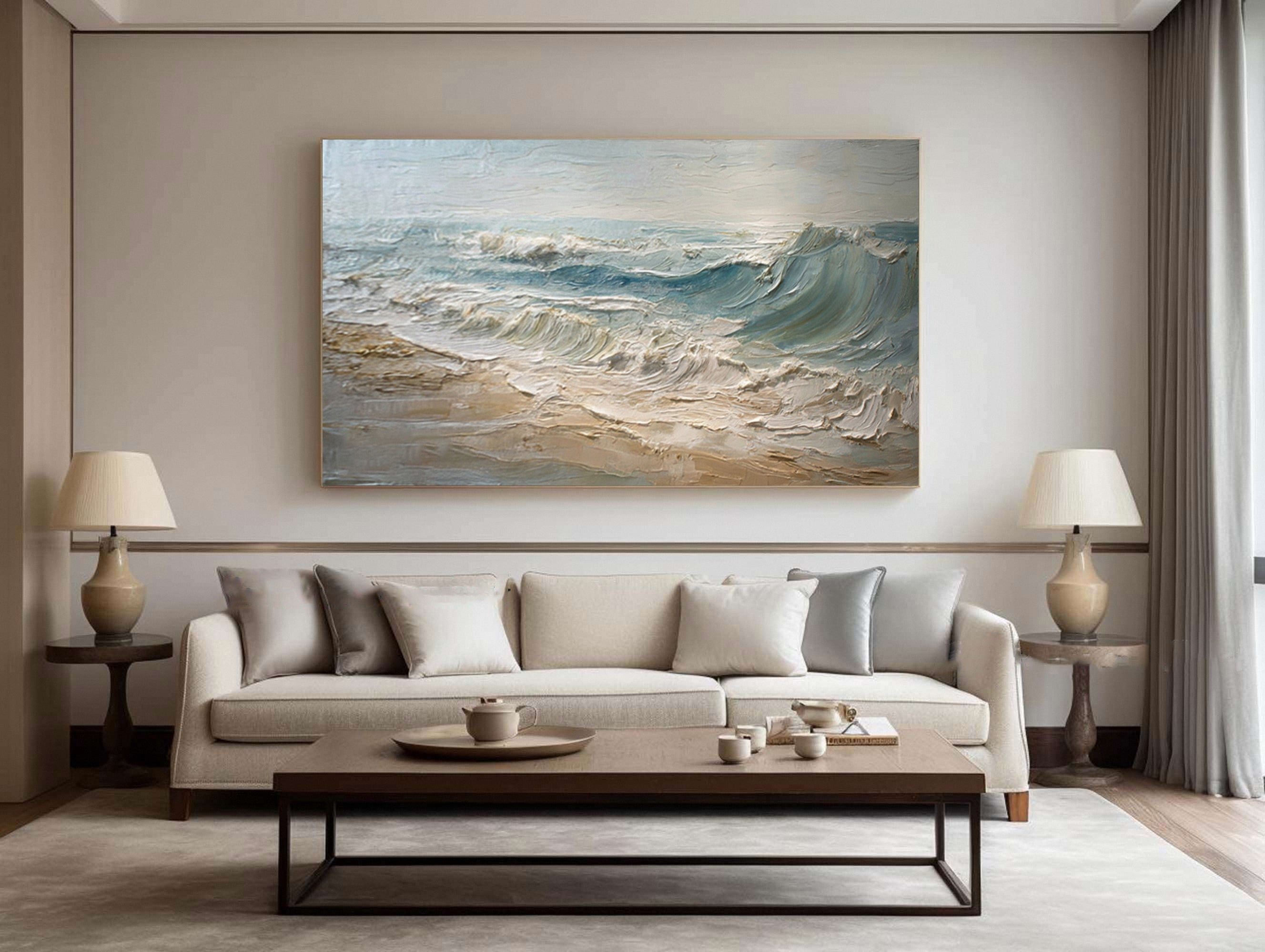 Textured Seascape Canvas Art Modern Coastal Decor #AG 041
