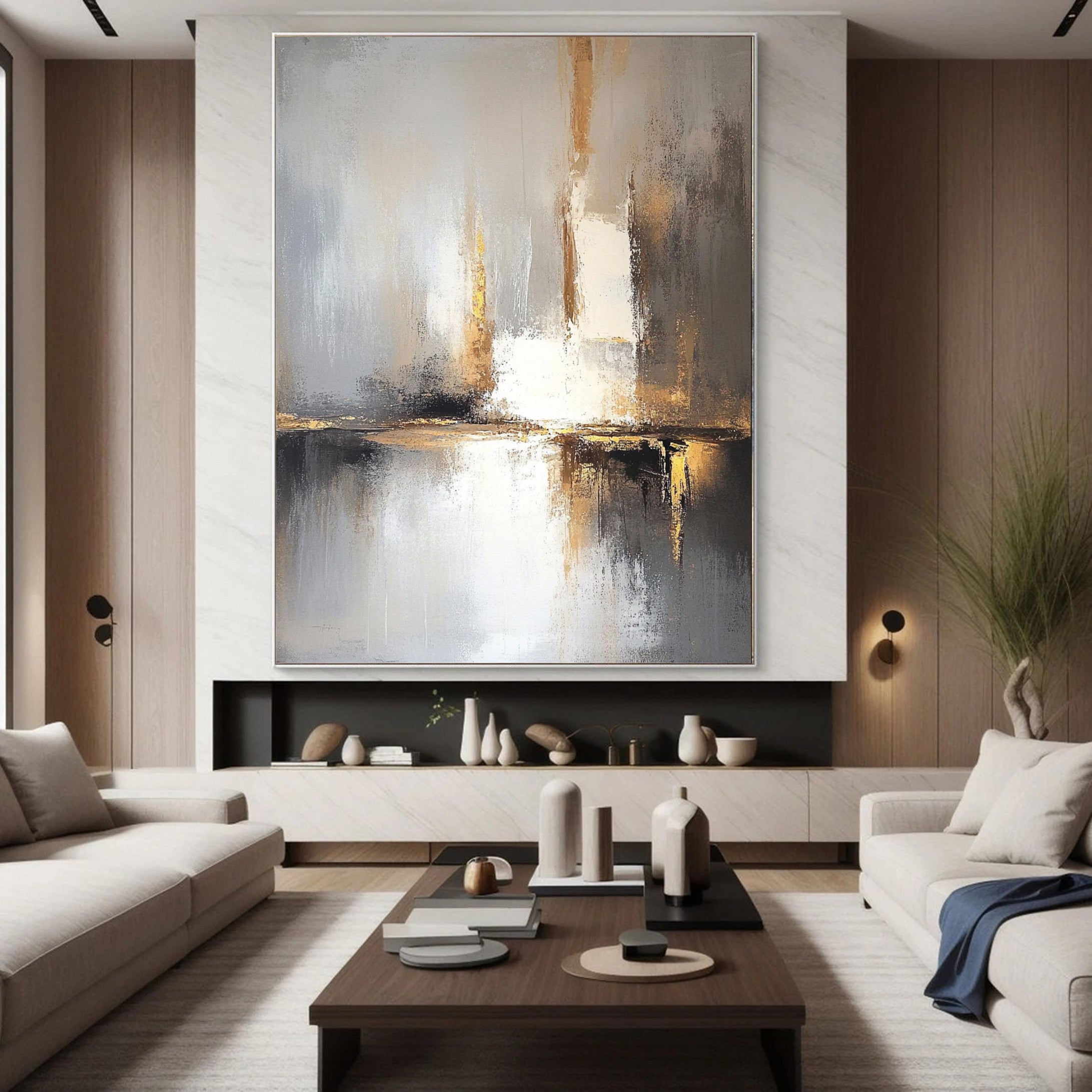Golden Reflections Luxurious Large Abstract Art #AP 054