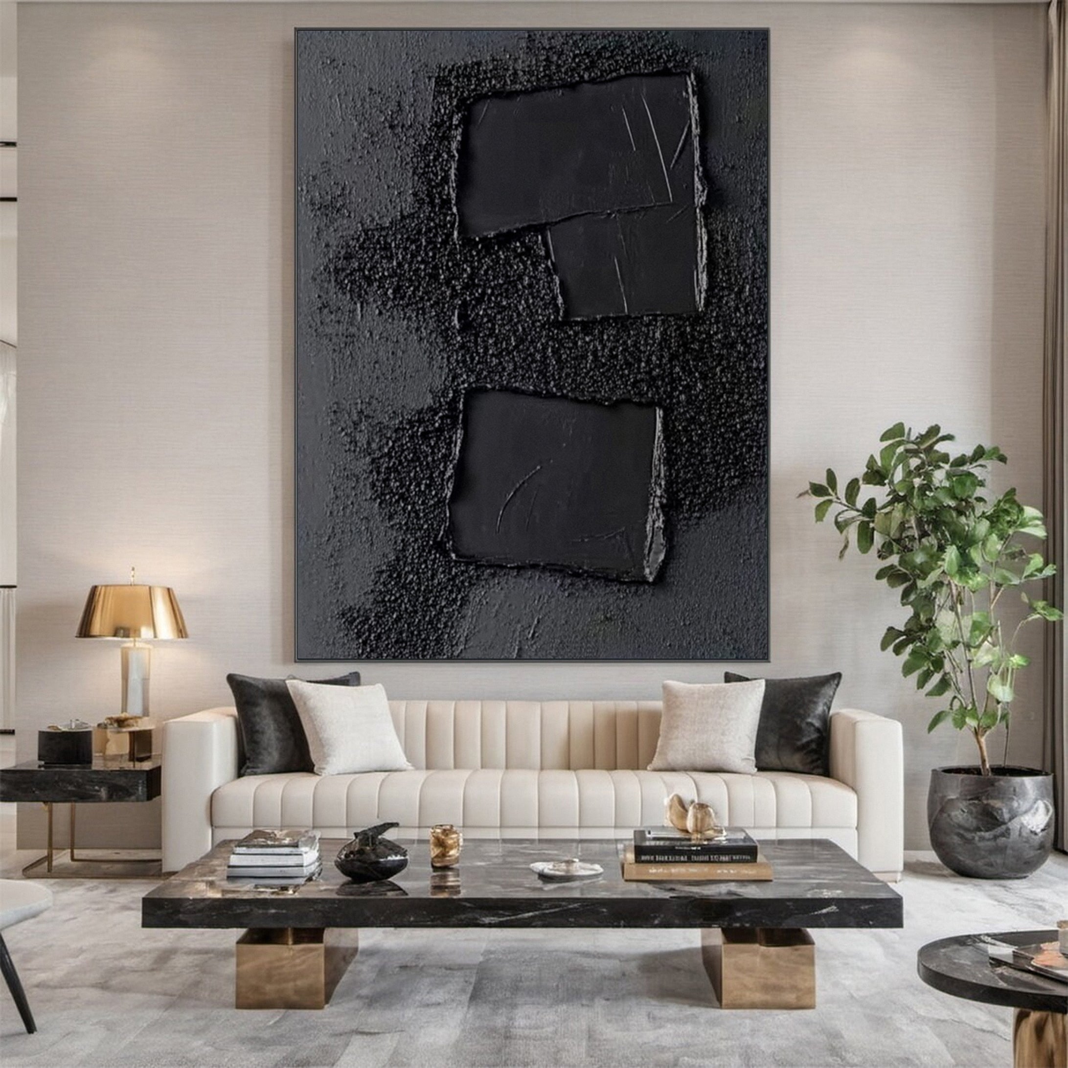Sleek Elegance Contemporary Large Black Textured Wall Art #MMA 117