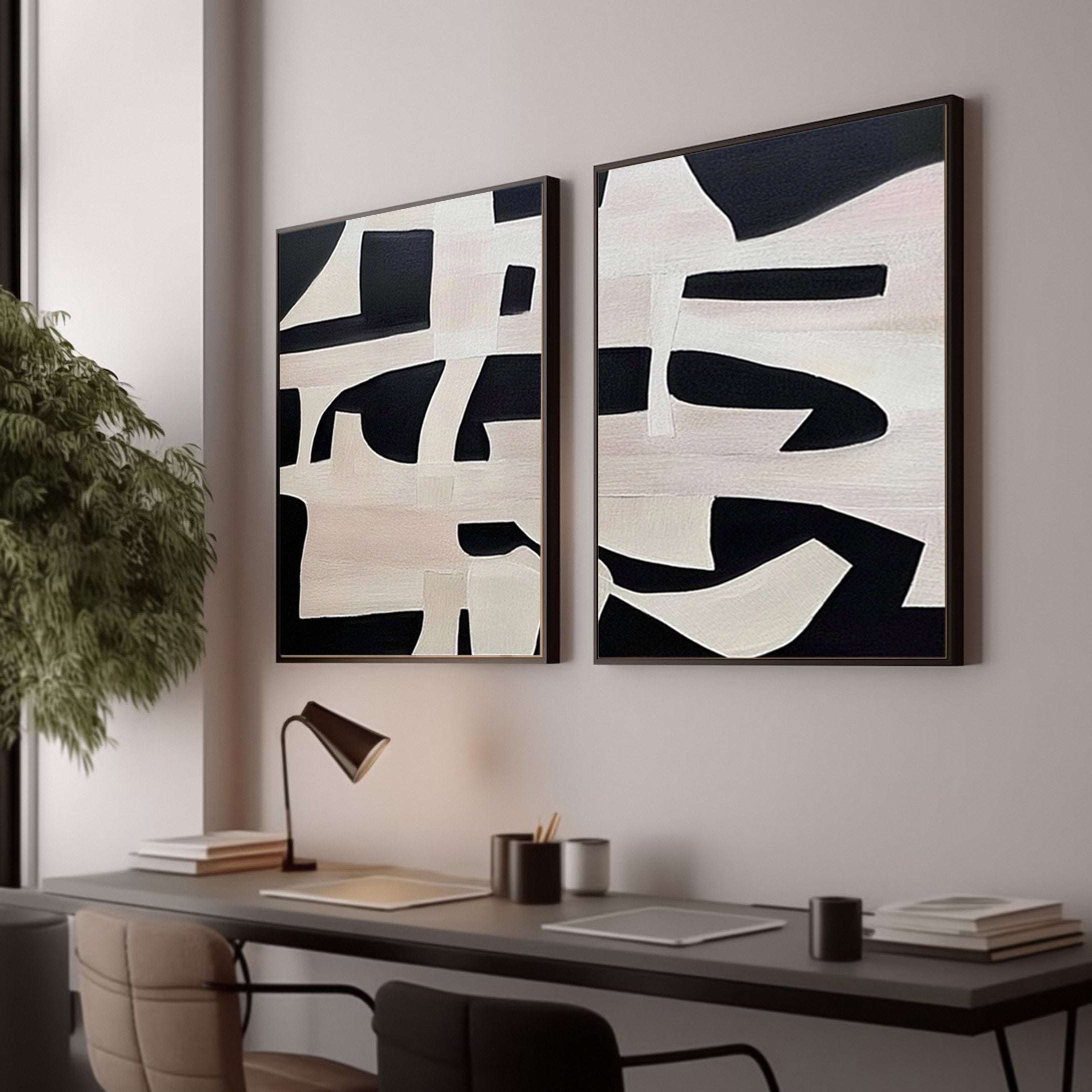 Modern Contrast Bold Abstract Canvas Art Set Of 2 #MMAS 057