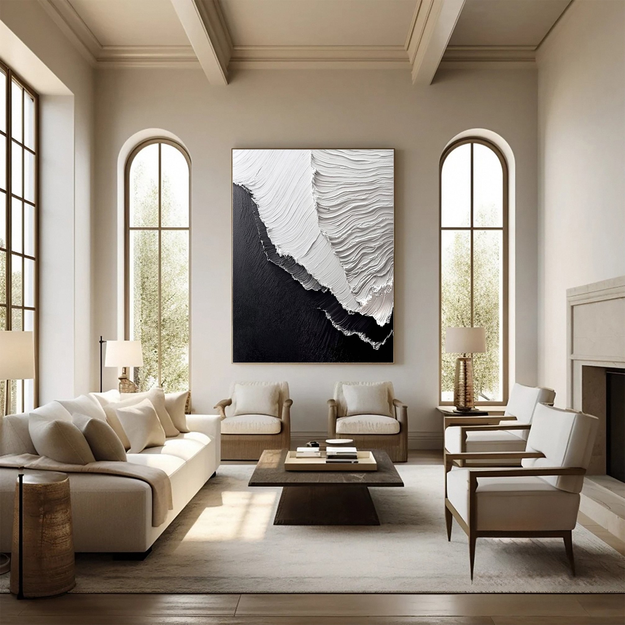 Sea Wave Black & White Large Textured Ocean Wall Art #OS 039