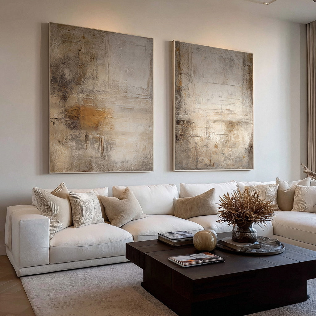 Sculptural White Abstract Diptych for Modern Homes Set Of 2 #AG 018