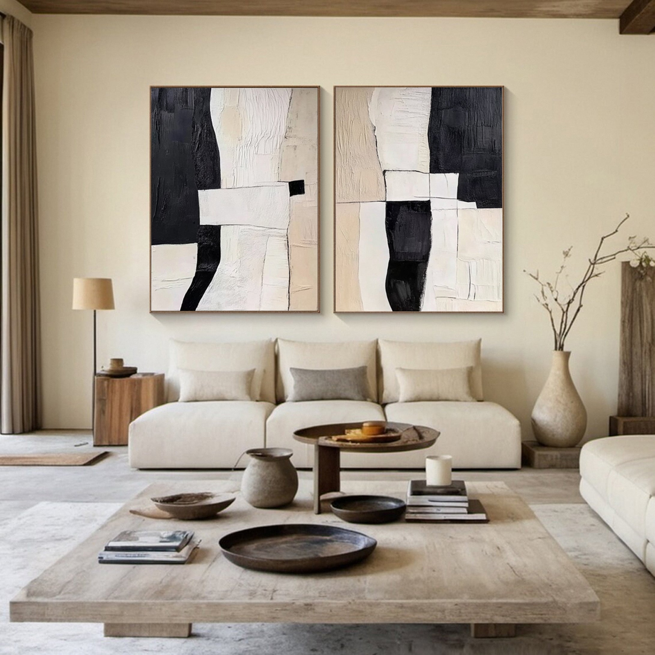 Modern Contrast Bold Abstract Canvas Art Set Of 2 #MMAS 056