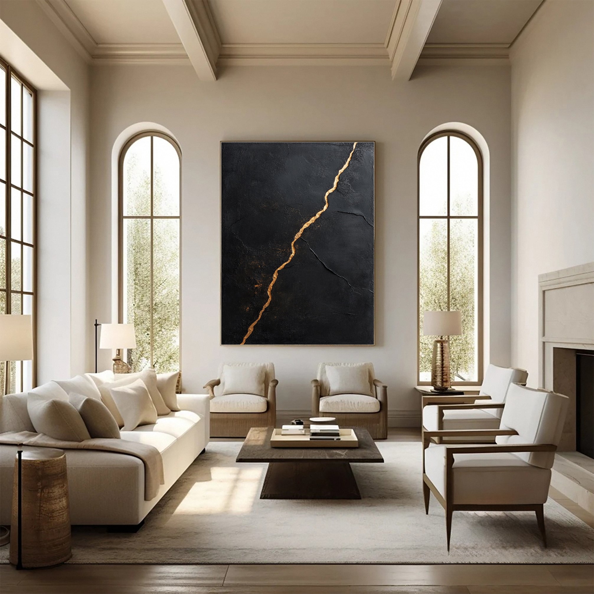 Golden Sway Chic Black and Gold Large Textured Wall Art #MMA 126