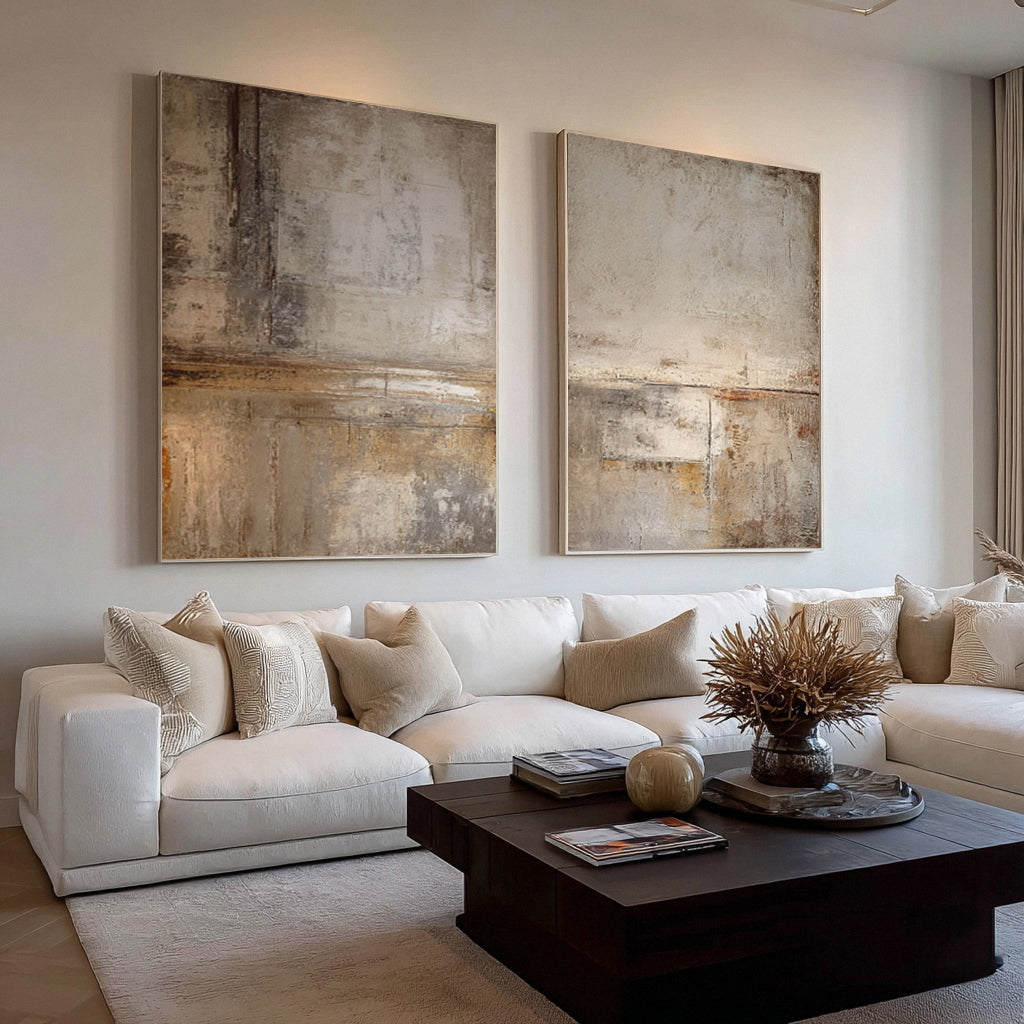 Oversized Beige & Brown Abstract Wall Art Set Of 2 #AG 014