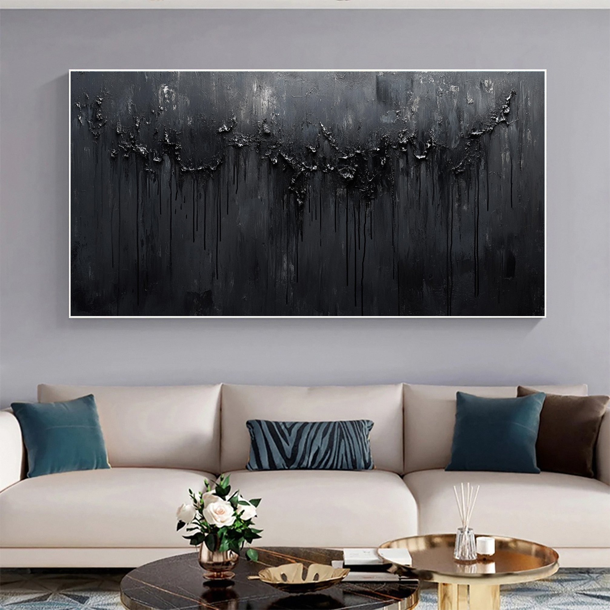 Luxurious Depths Large Black Textured Abstract Canvas Art #MMA 112