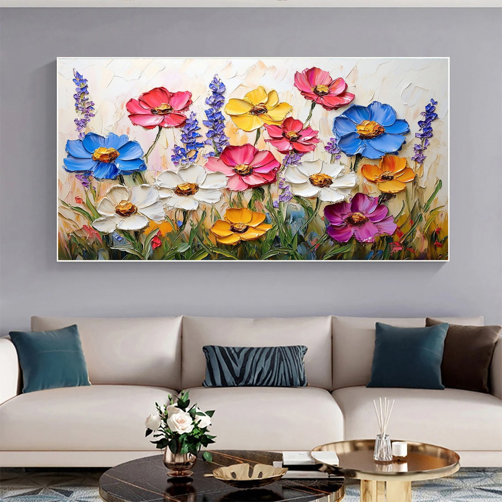 Bloom Horizon Textured Floral Oil Painting Colorful Wall Art #FT 025