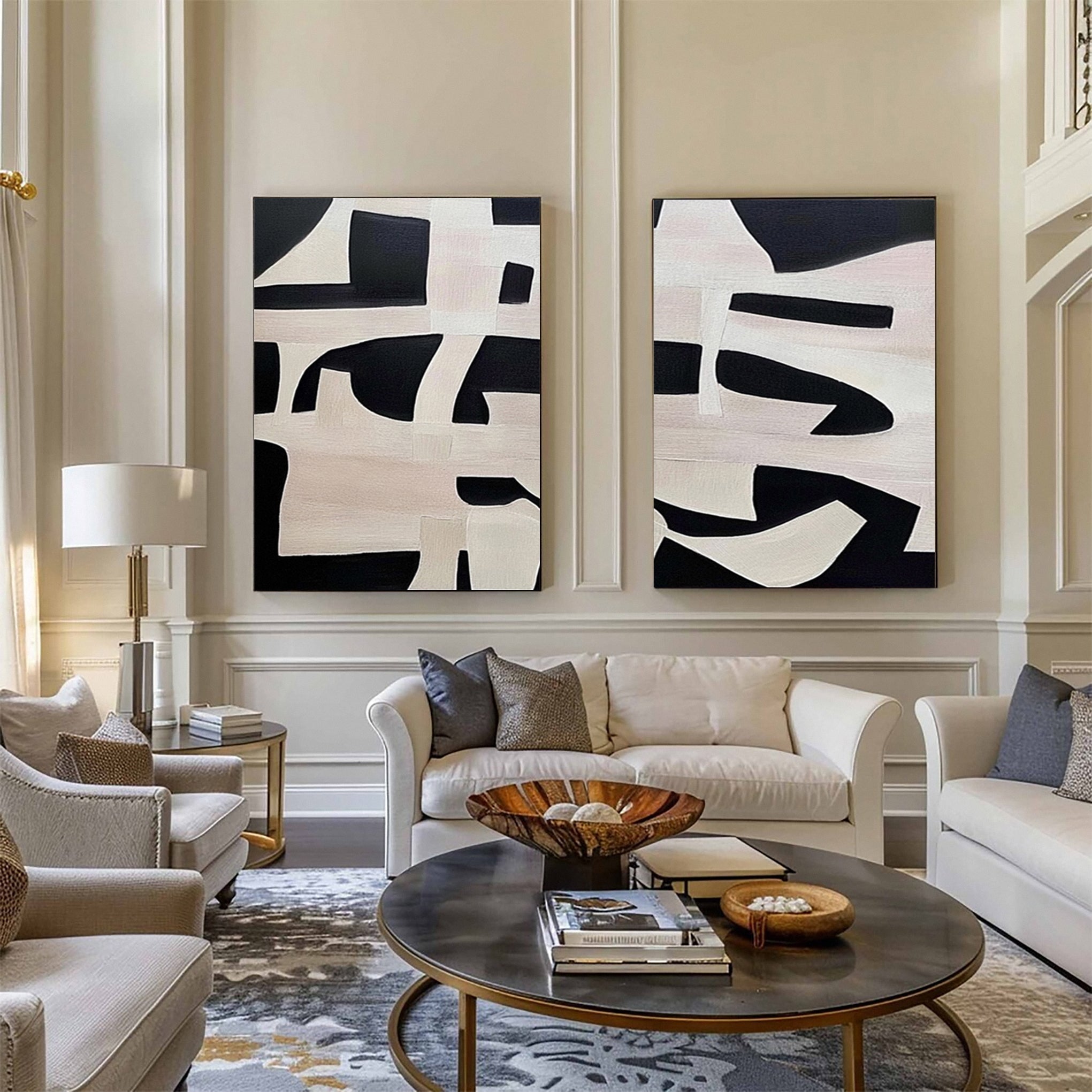 Modern Contrast Bold Abstract Canvas Art Set Of 2 #MMAS 057
