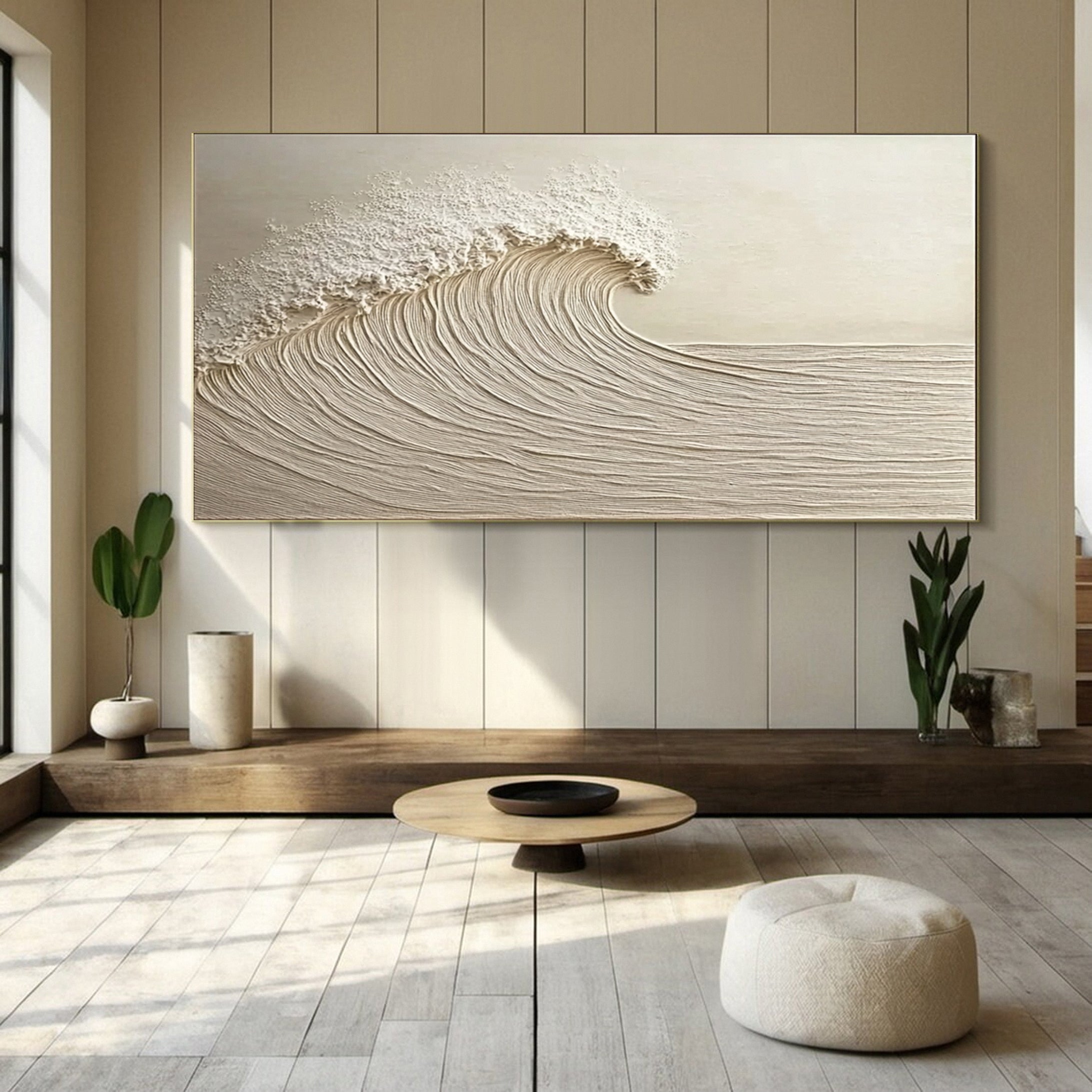 Neutral Toned Wave Large Ocean Textured Wall Art #OS 048