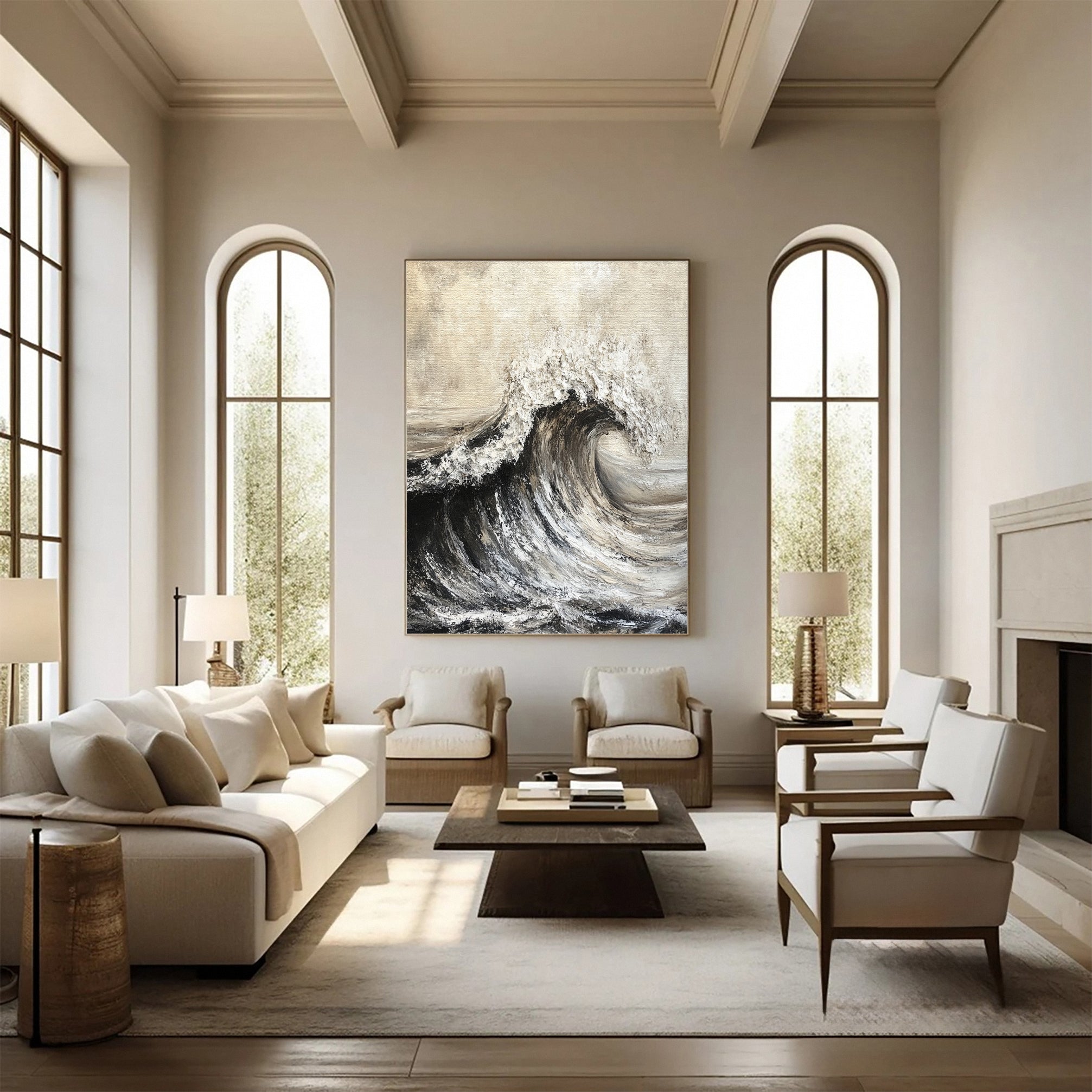 Sea Wave Black & White Large Textured Ocean Wall Art #OS 042