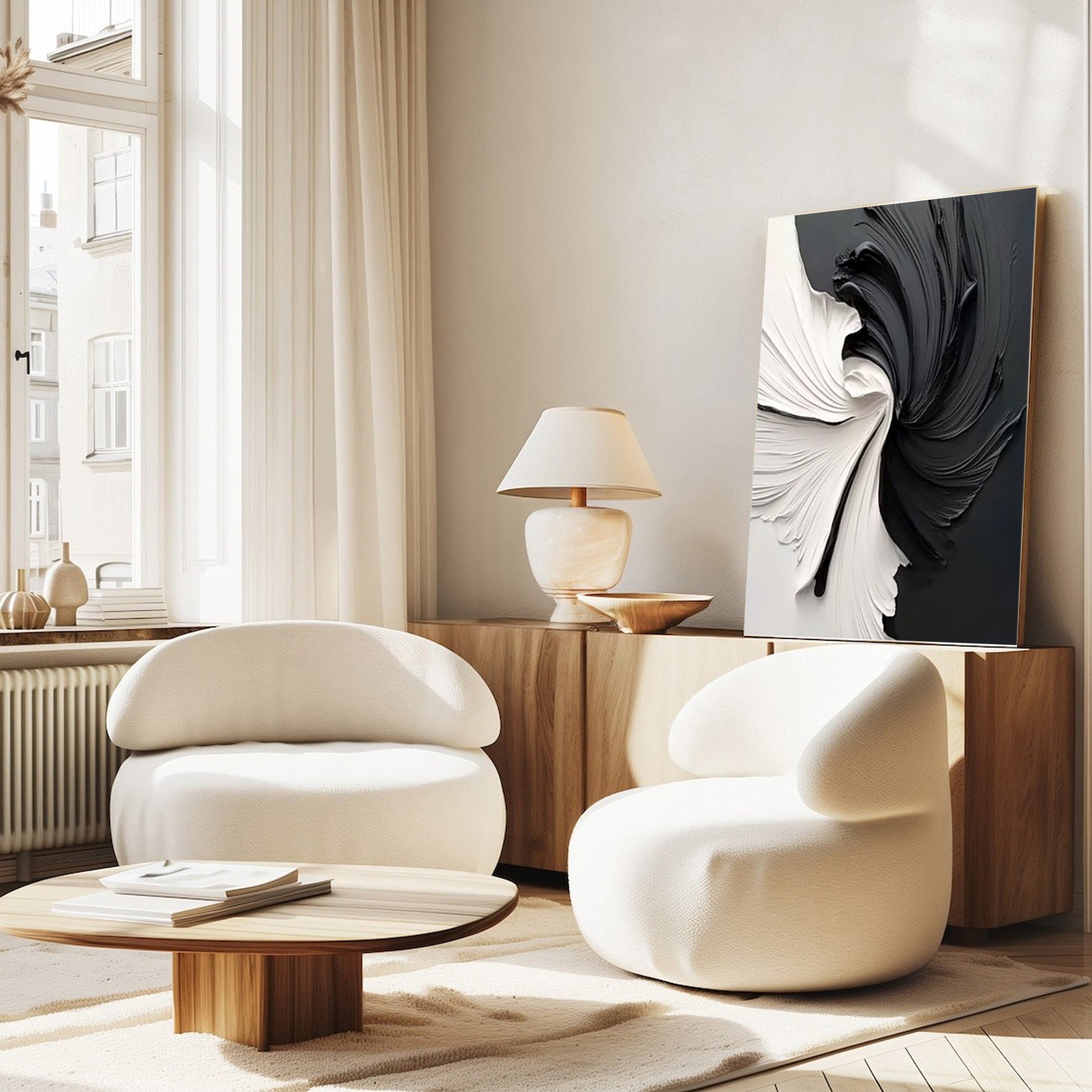 Modern Large Black & White Textured Wall Art #MMA 153