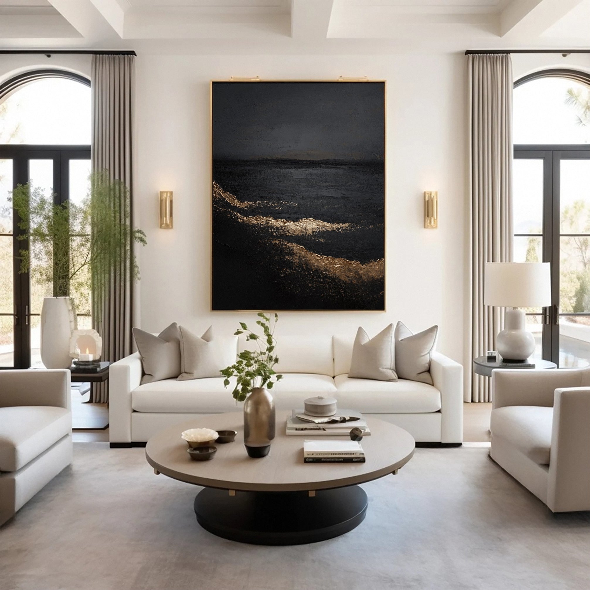 Golden Depths Modern Black and Gold Canvas Art #MMA 151