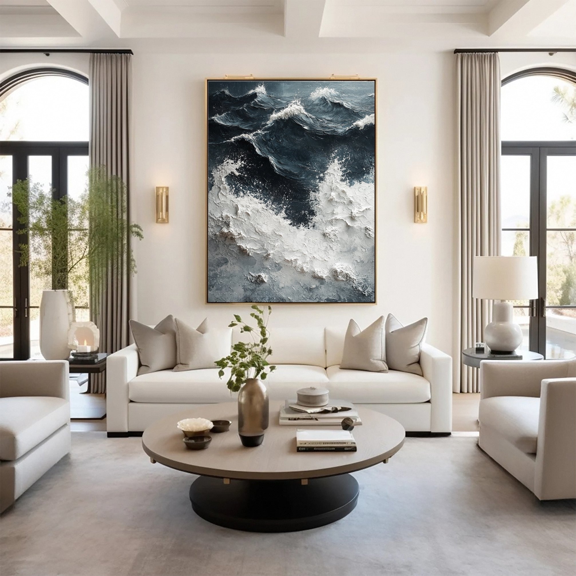 Sea Wave Blue & White Large Textured Ocean Wall Art #OS 043