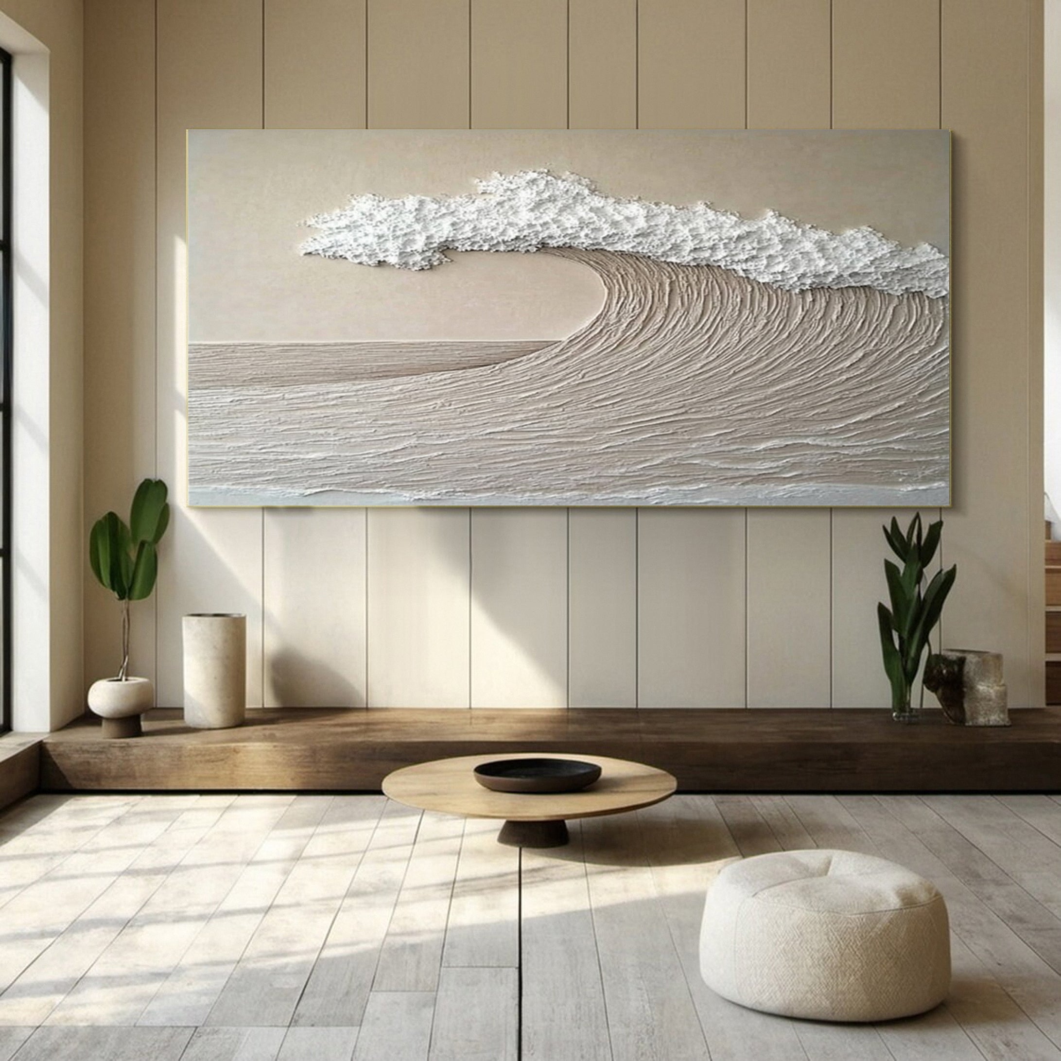 Neutral Toned Wave Large Ocean Textured Wall Art #OS 044