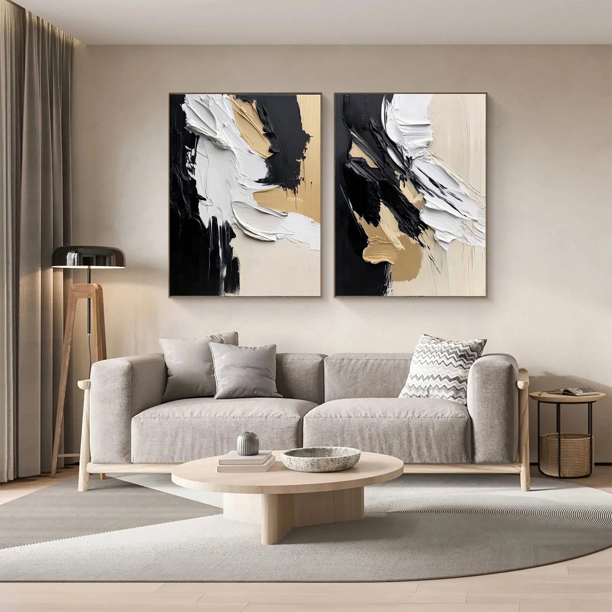 Modern Contrast Bold Abstract Canvas Art Set Of 2 #MMAS 055