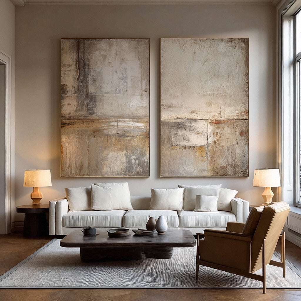 Oversized Beige & Brown Abstract Wall Art Set Of 2 #AG 014