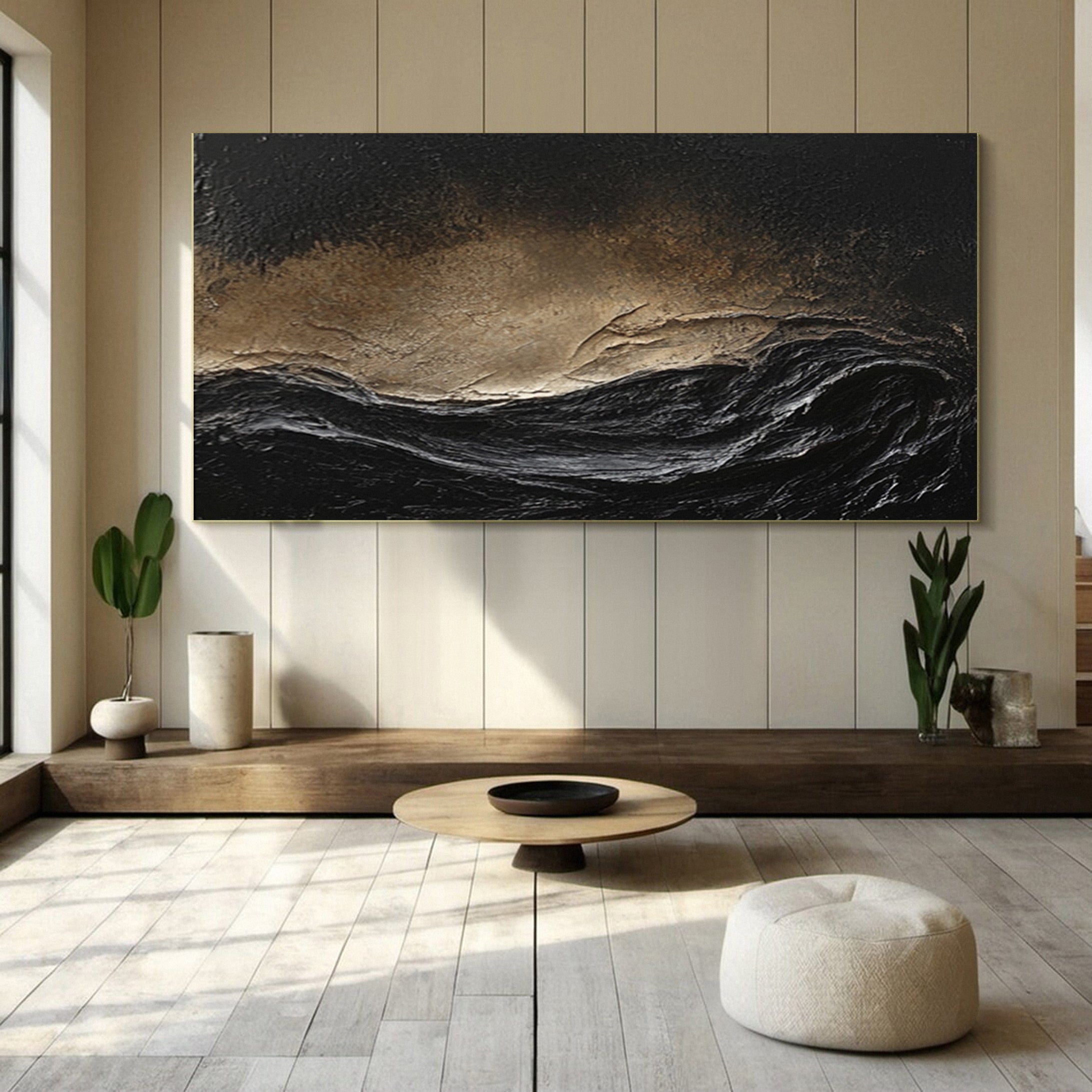Stormy Elegance Large Black and Gold Abstract Wall Art #MMA 147