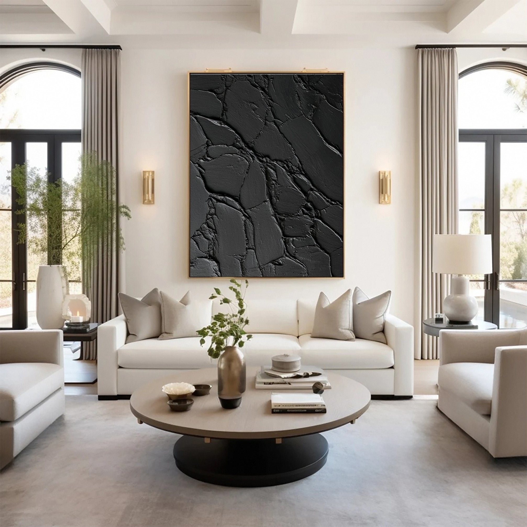Sleek Elegance Contemporary Large Black Textured Wall Art #MMA 119