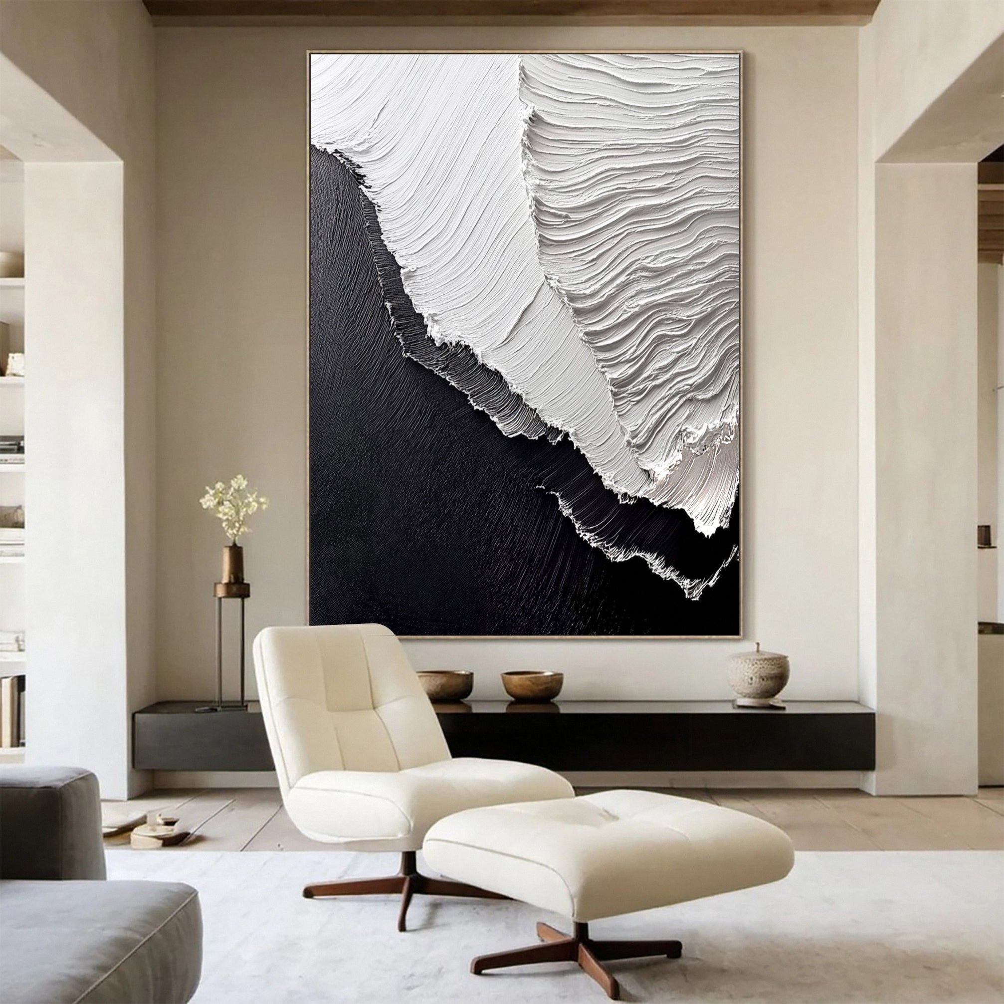 Sea Wave Black & White Large Textured Ocean Wall Art #OS 039