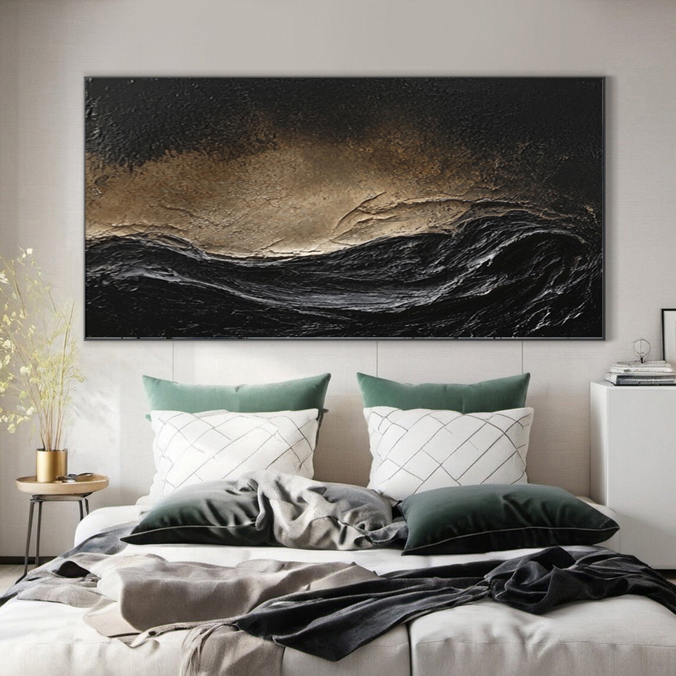 Stormy Elegance Large Black and Gold Abstract Wall Art #MMA 147