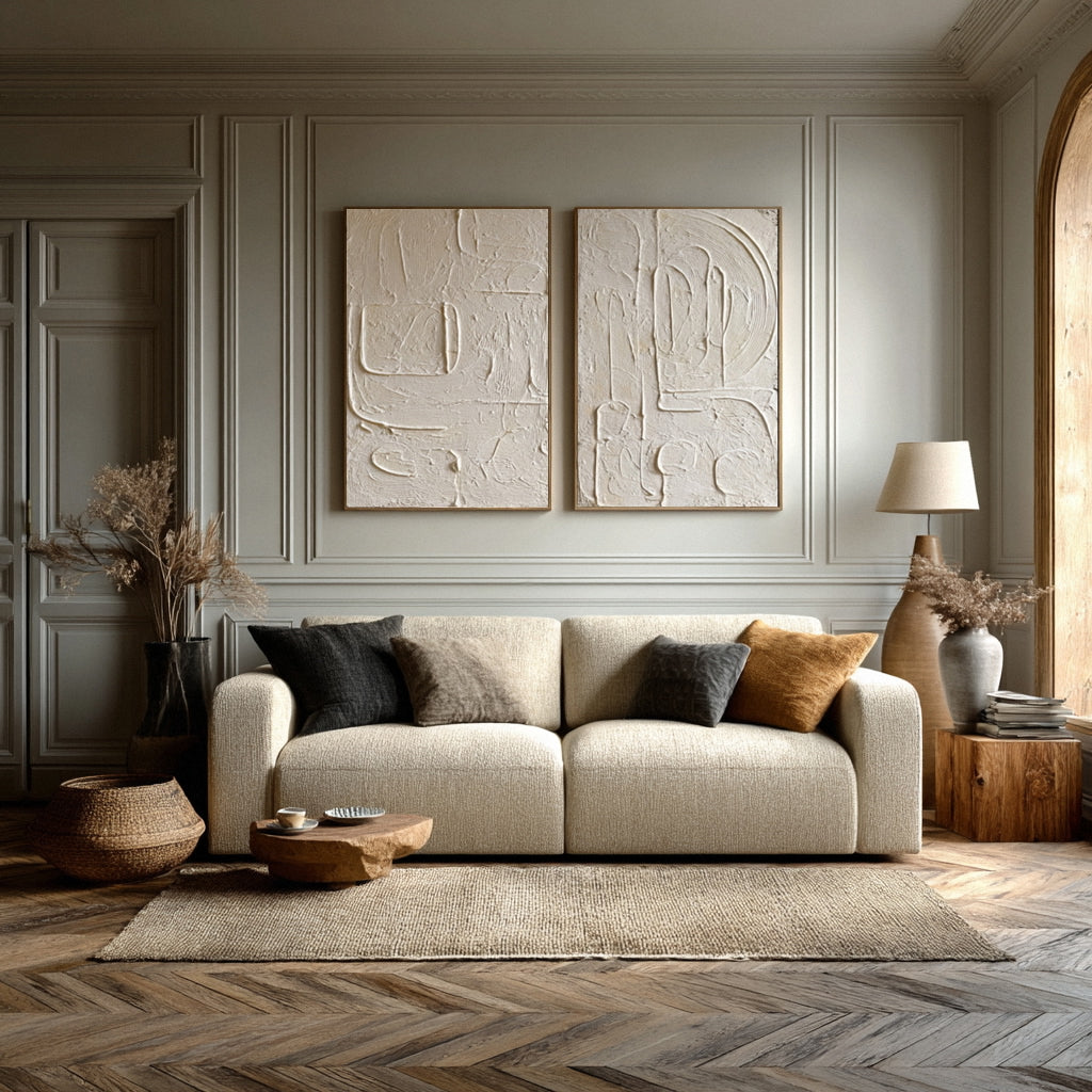 Oversized White Impasto Paintings for Minimalist Chic Set Of 2 #AG 013