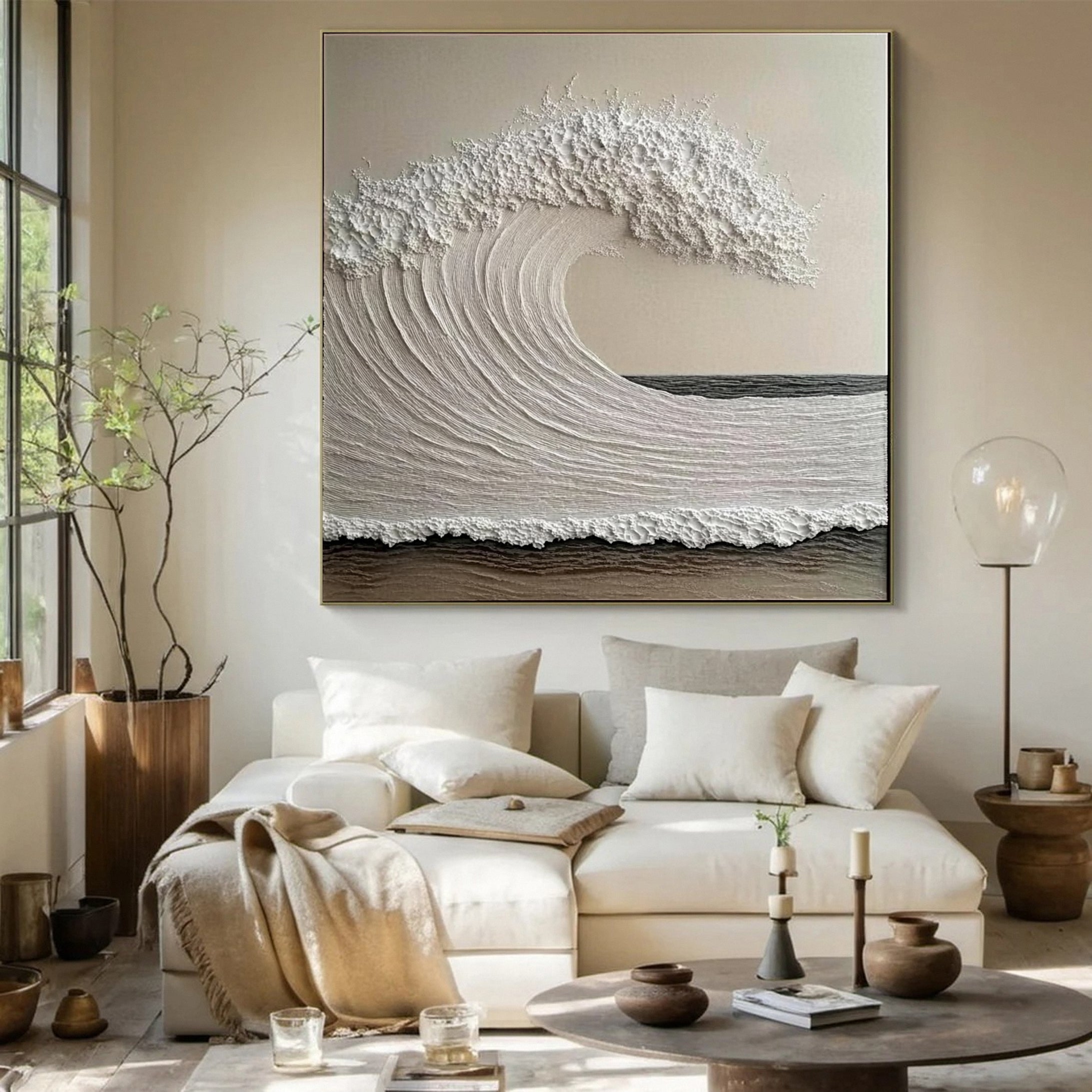 Neutral Toned Wave Large Ocean Textured Wall Art #OS 047