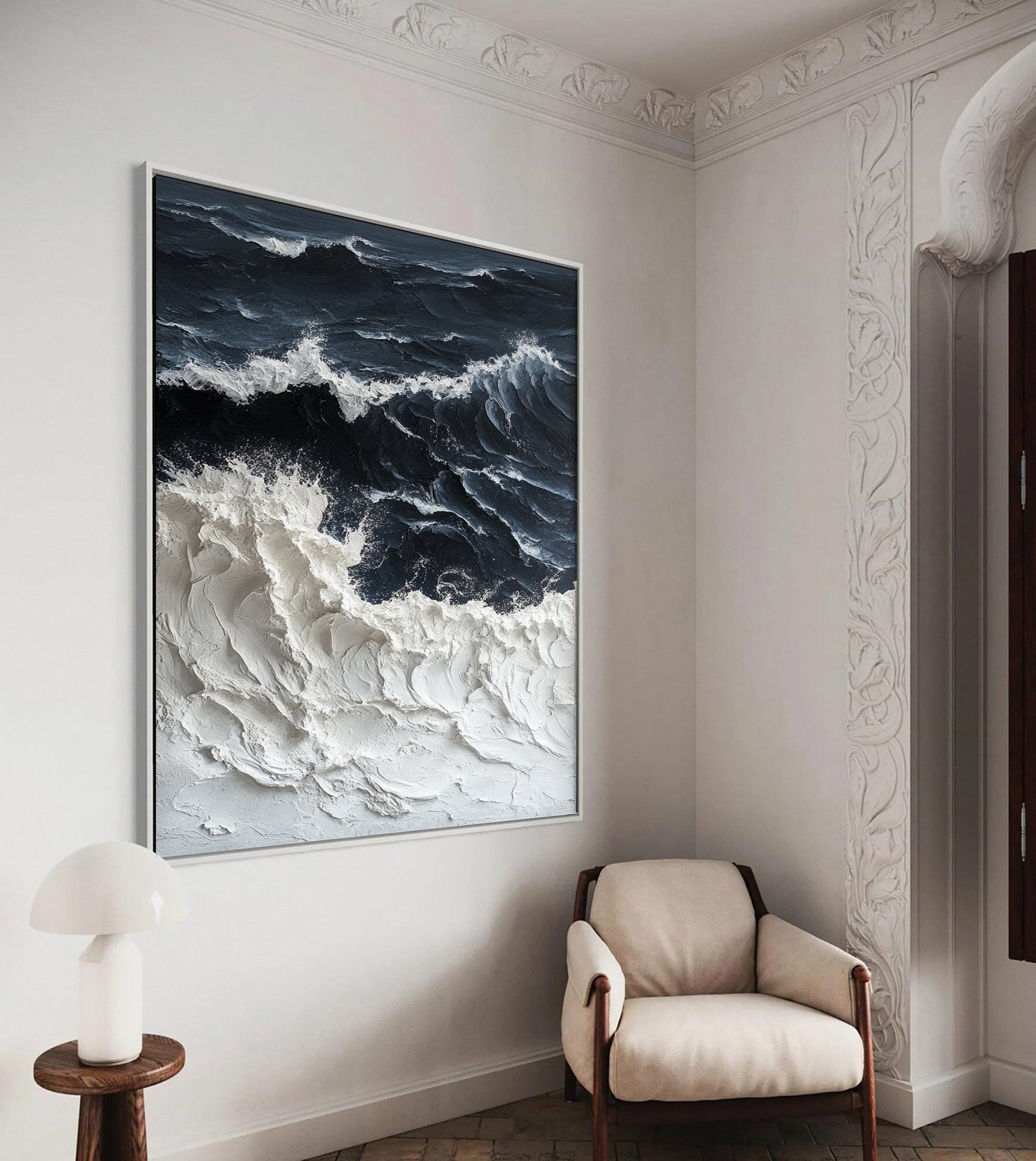 Sea Wave Black & White Large Textured Ocean Wall Art #OS 041