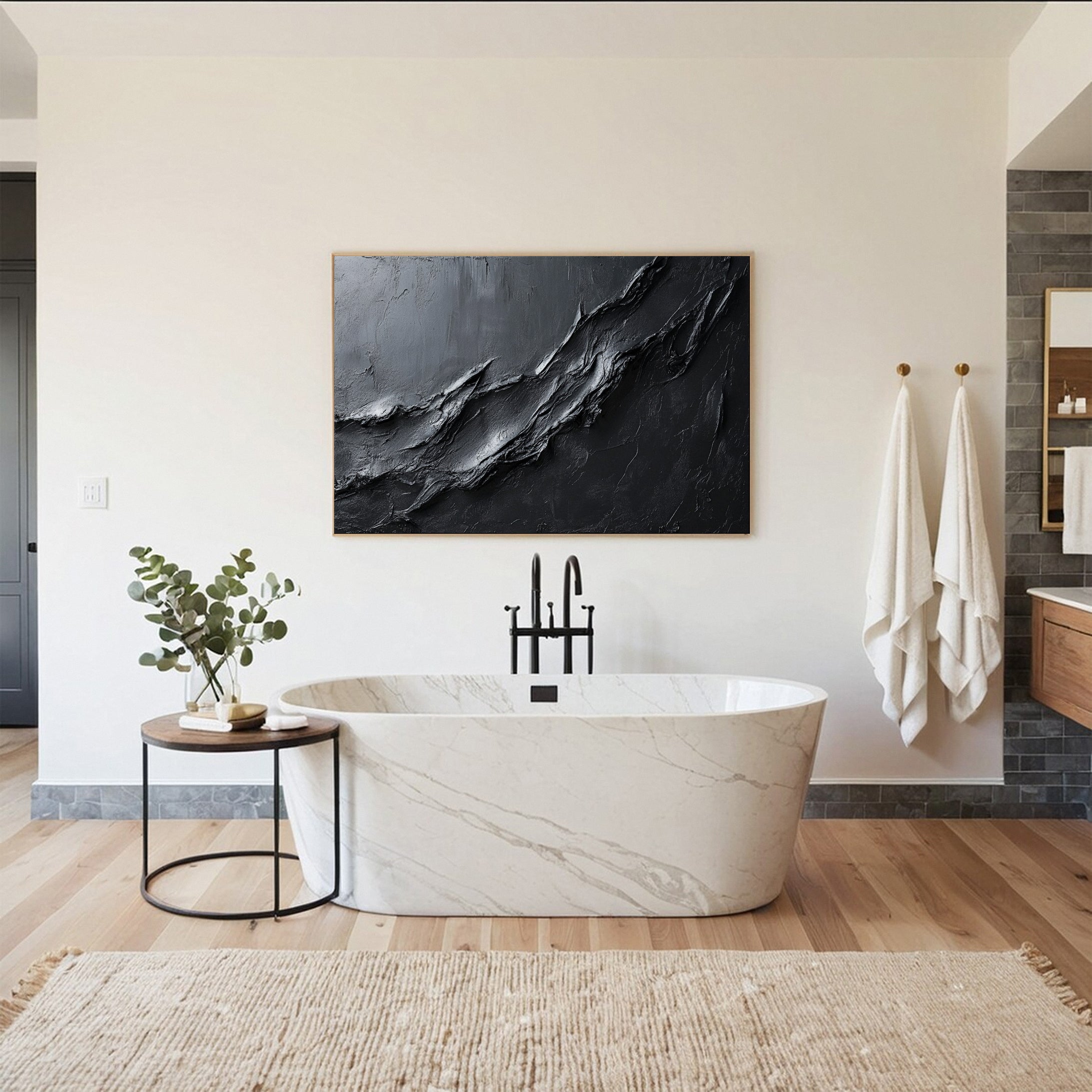 Luxurious Depths Large Black Textured Abstract Canvas Art #MMA 113