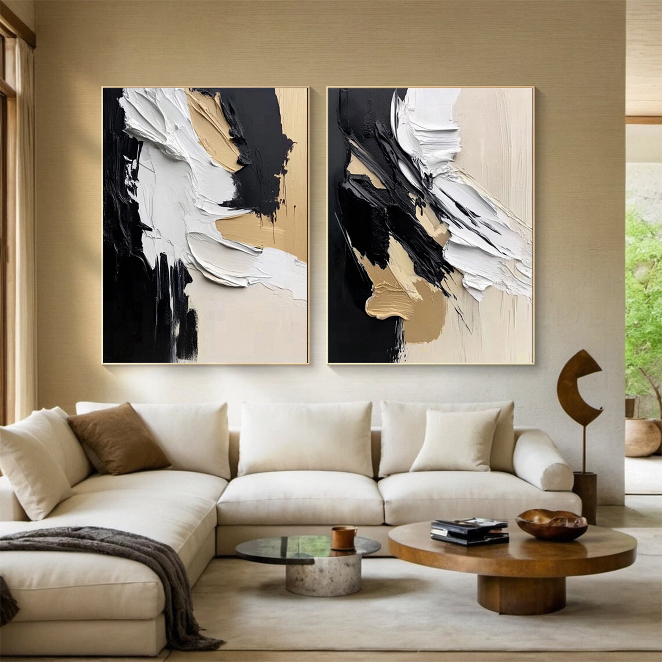 Modern Contrast Bold Abstract Canvas Art Set Of 2 #MMAS 055
