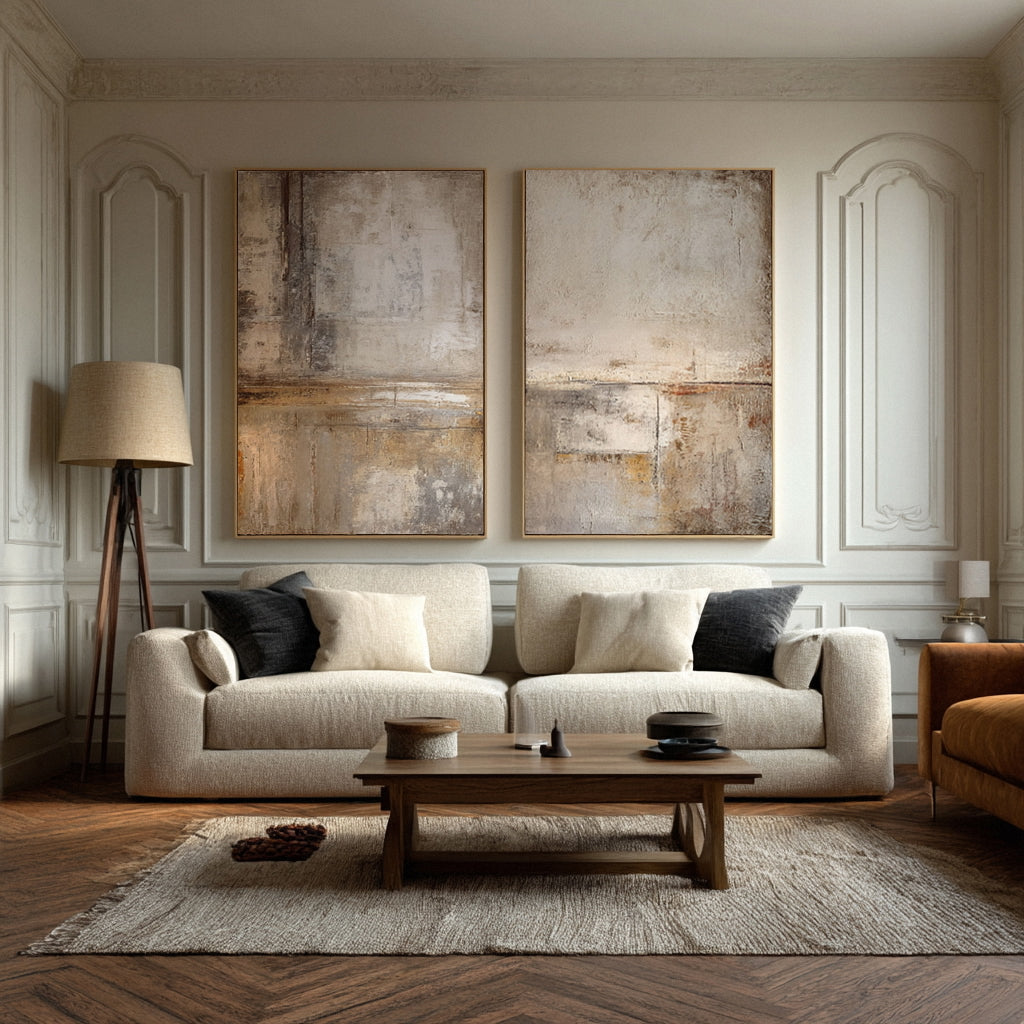Oversized Beige & Brown Abstract Wall Art Set Of 2 #AG 014