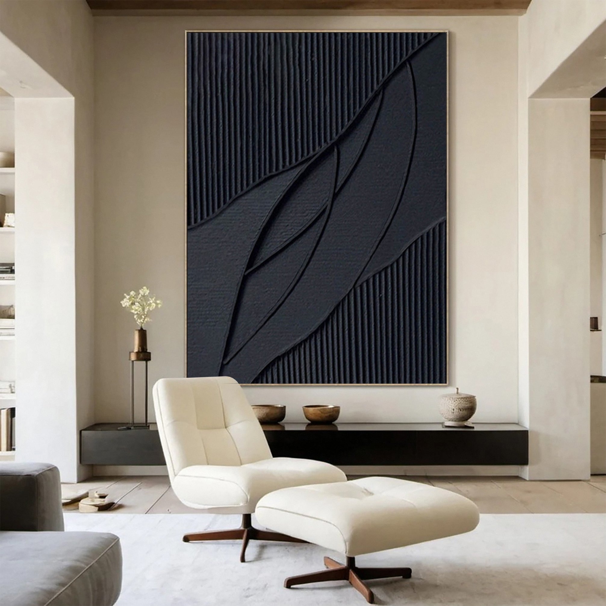 Sleek Elegance Contemporary Large Black Textured Wall Art #MMA 115