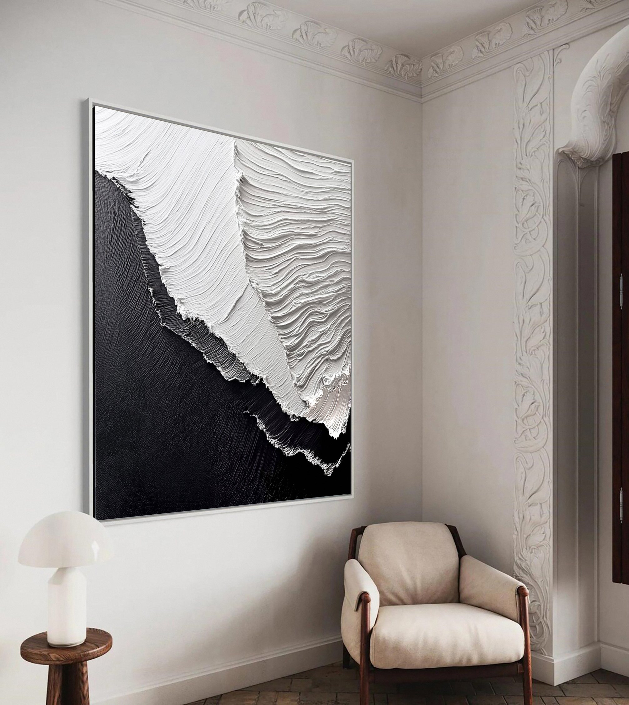 Sea Wave Black & White Large Textured Ocean Wall Art #OS 039