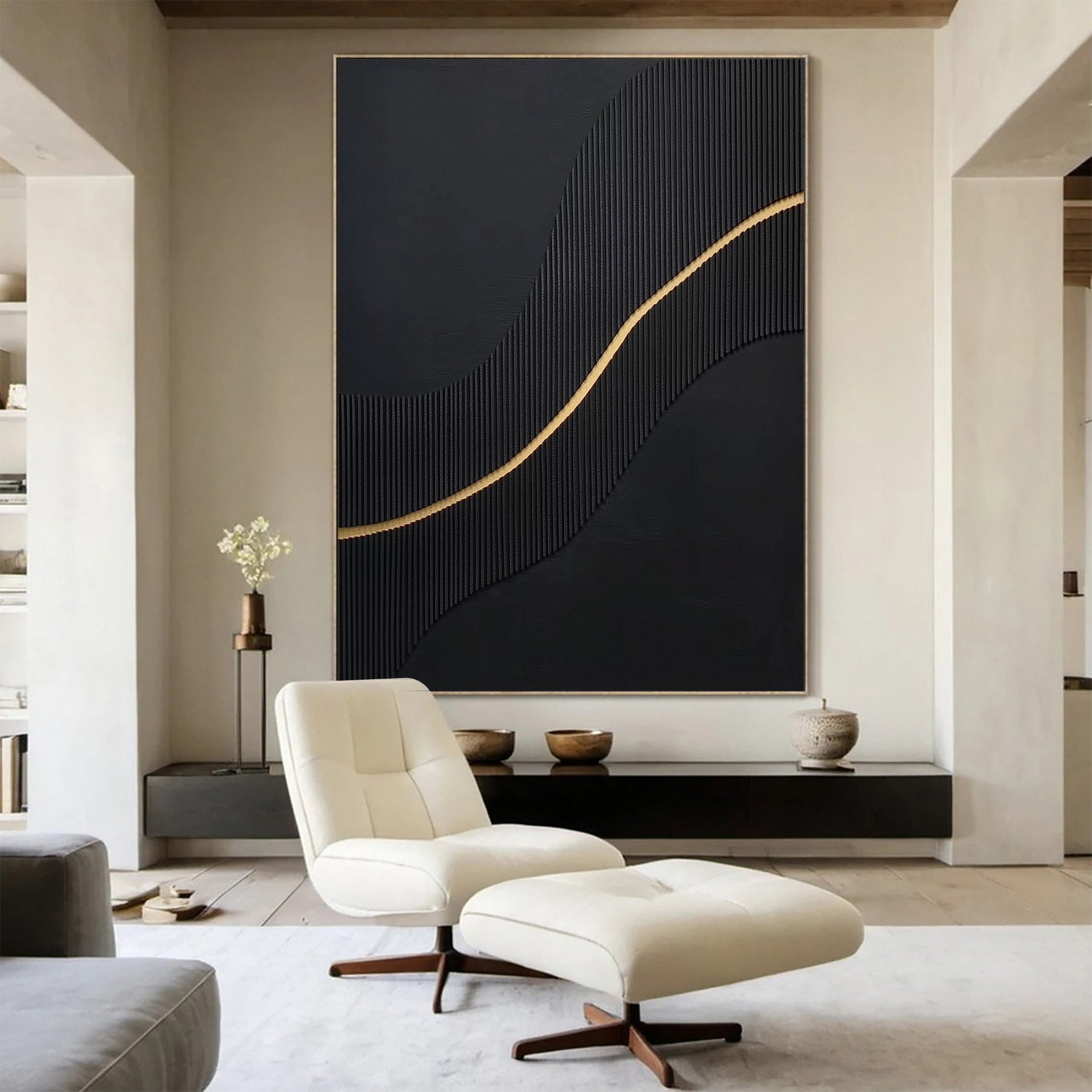 Golden Sway Chic Black and Gold Large Textured Wall Art #MMA 127