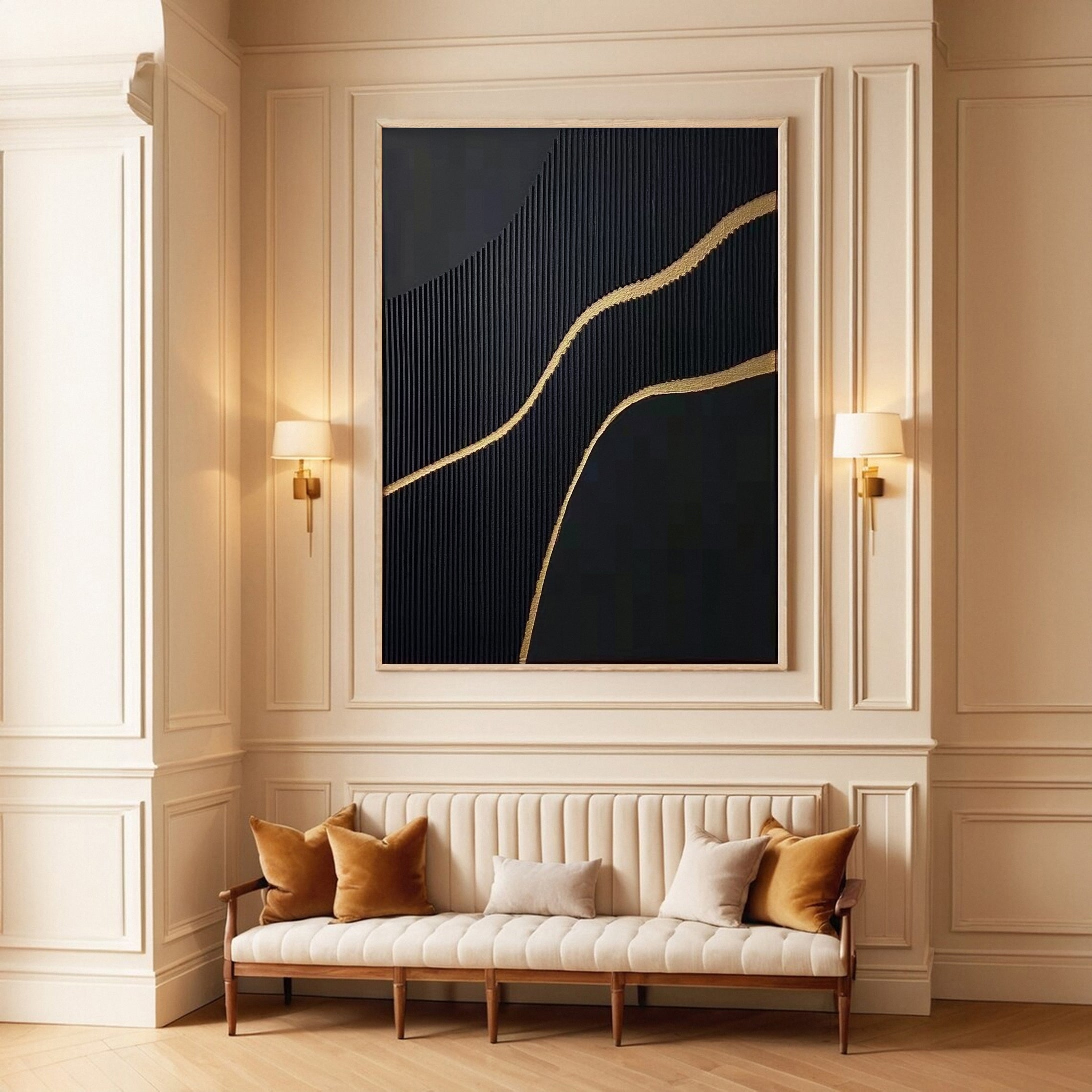 Golden Sway Chic Black and Gold Large Textured Wall Art #MMA 128