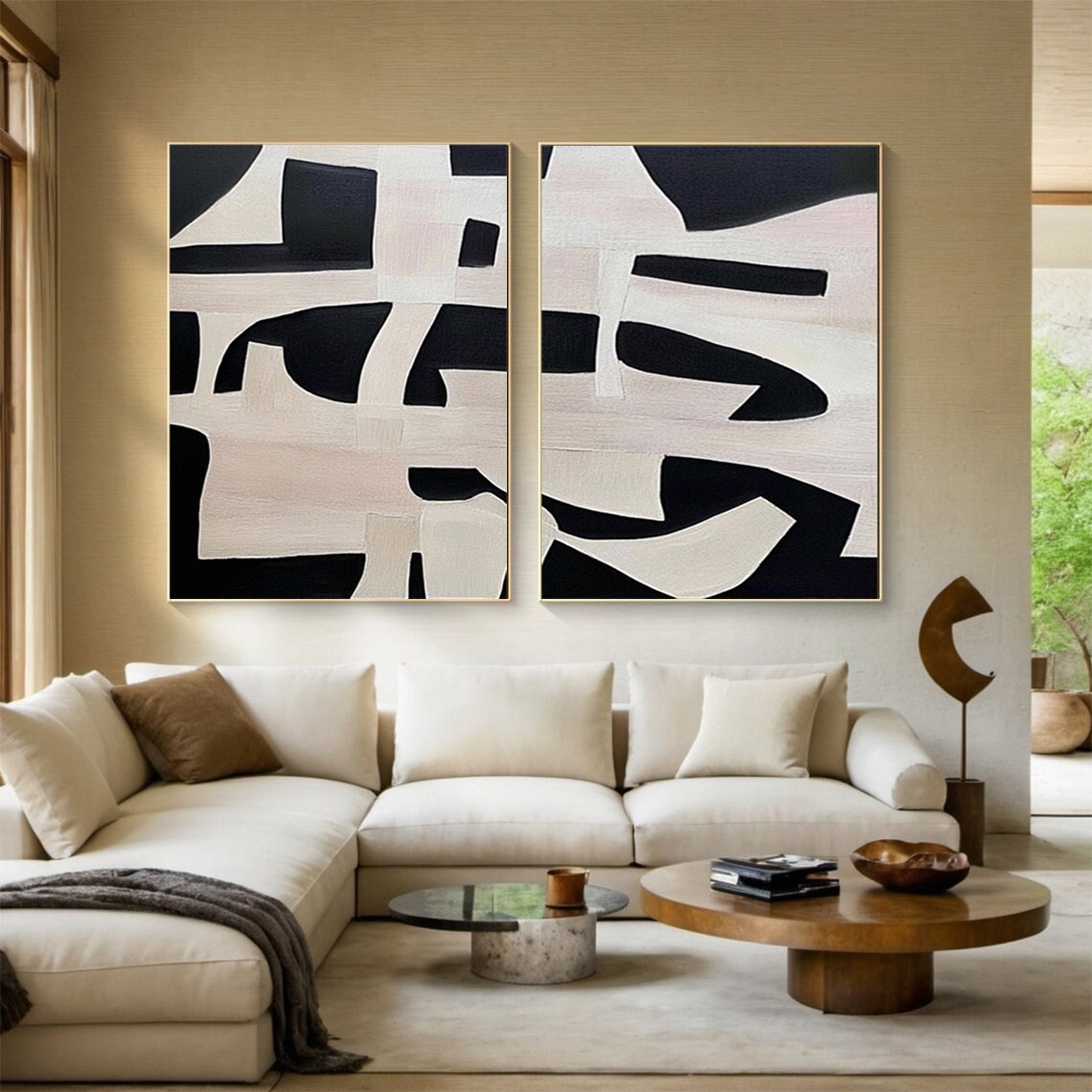 Modern Contrast Bold Abstract Canvas Art Set Of 2 #MMAS 057