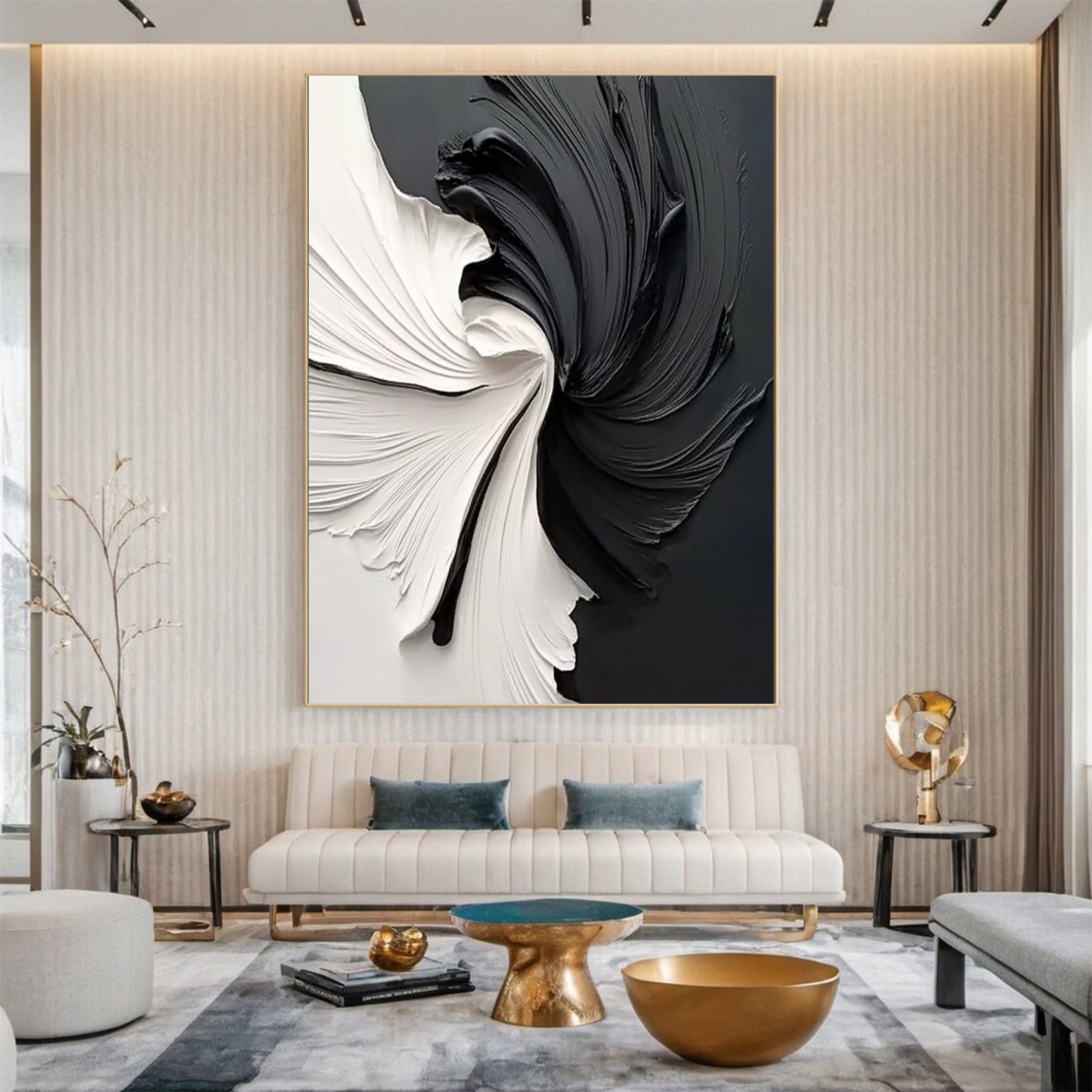 Modern Large Black & White Textured Wall Art #MMA 153