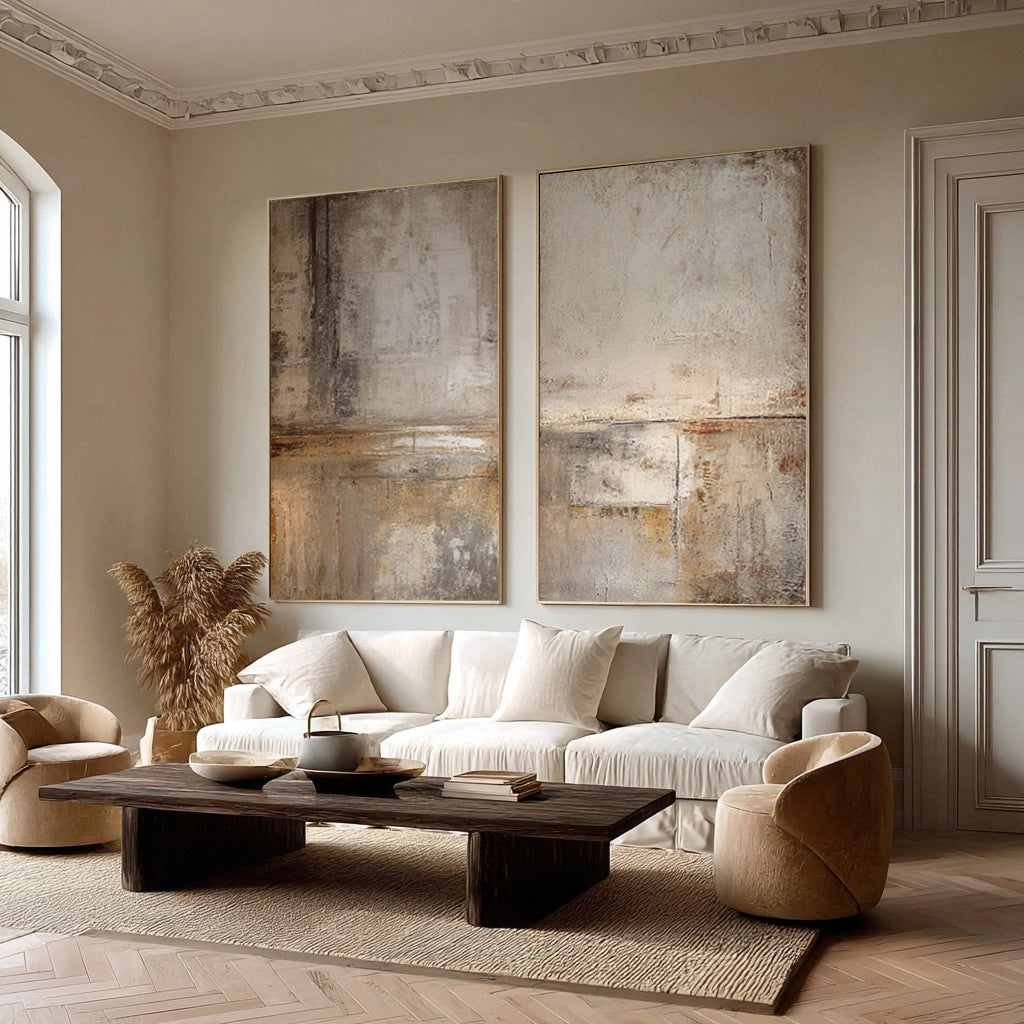 Oversized Beige & Brown Abstract Wall Art Set Of 2 #AG 014
